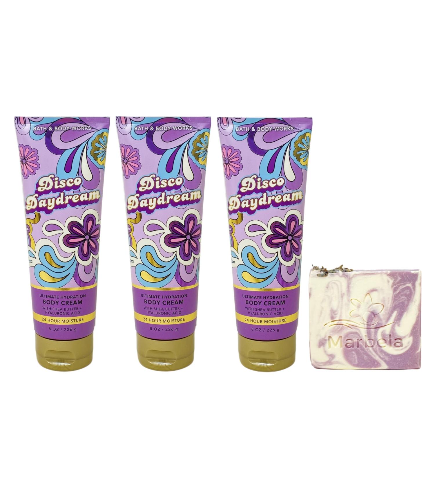 Bath & Body Works Disco Daydream 3 Pack Ultimate Hydration Body Cream Bundle with a Lavender Dream Bar Soap - Full Size