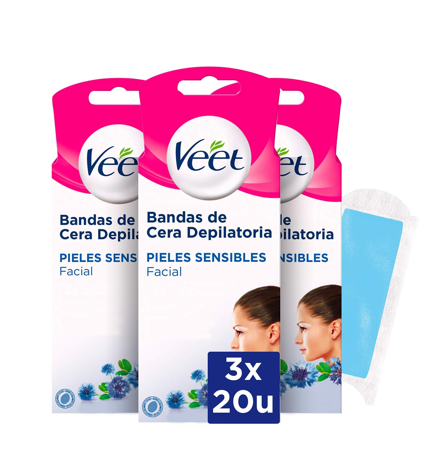 Veet Cold Wax Strips for Face Hair Removal - Upper Lip Waxing Sensitive Skin Easy Gelwax - 60 Strips (3 x 20) - Buy Online on GoSupps.com