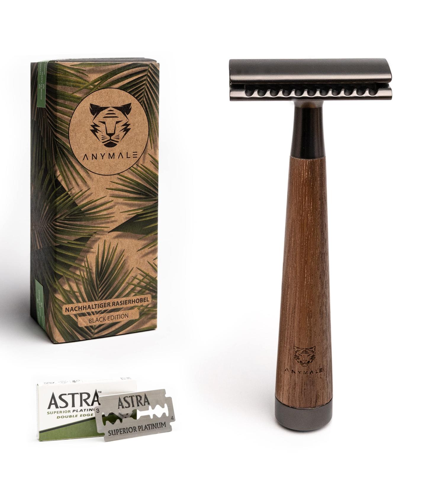 ANYMALE Walnut Wood Safety Razor - Eco-Friendly Zero Waste Razor for Men & Women | Includes 5 ASTRA Blades - Buy Online on GoSupps.com