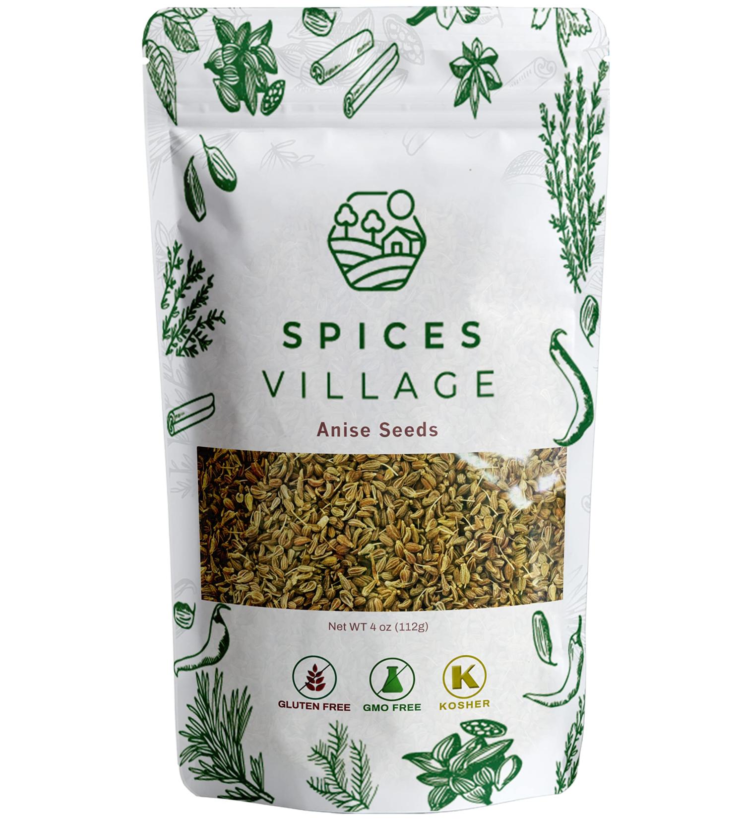 Anise Seeds (4 oz) - Premium Whole Anise for Baking, Cooking, and Tea - Kosher, Gluten-Free, Vegan - Non-GMO - Resealable Bag - Spices Village - Buy Online on GoSupps.com