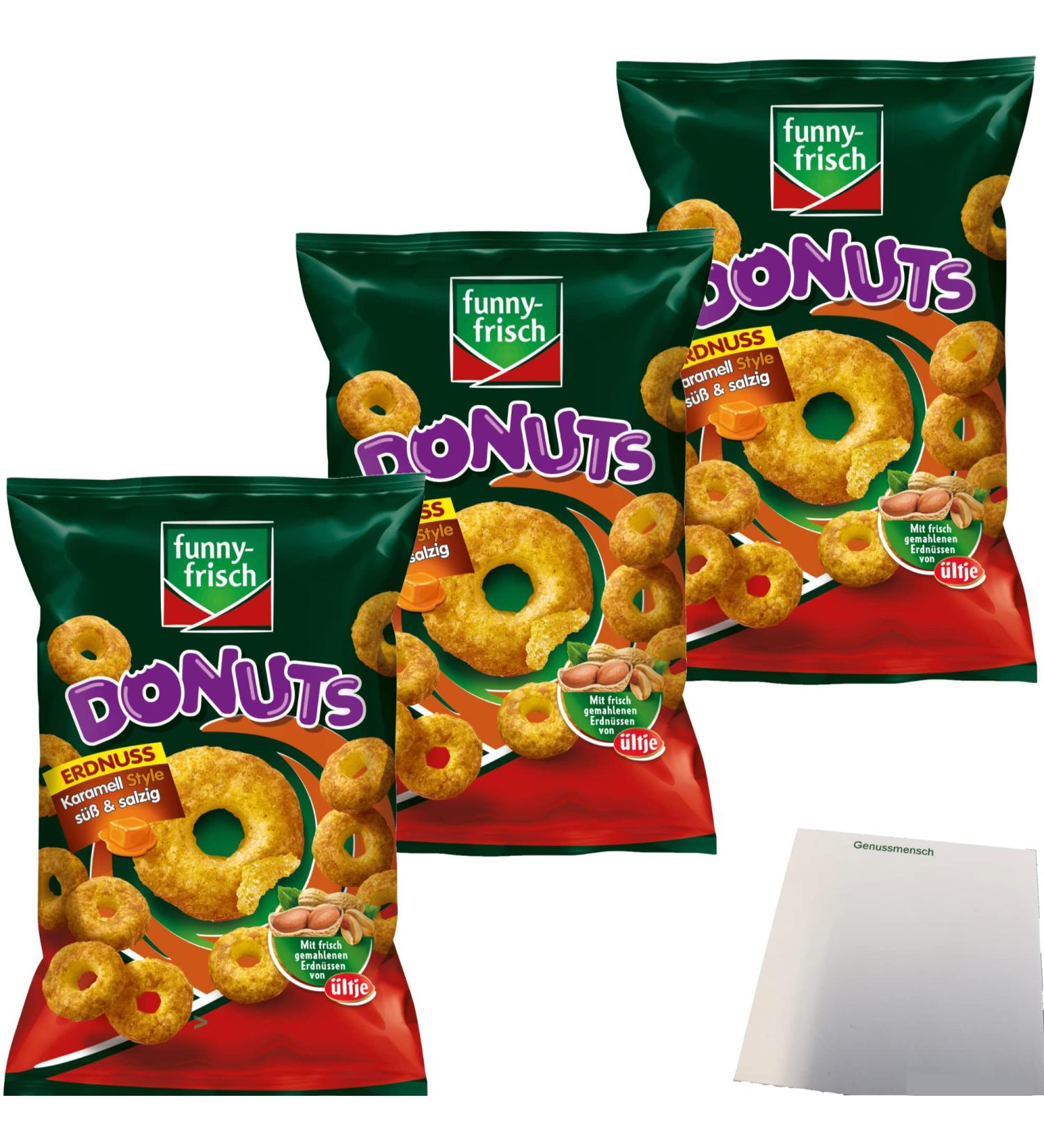 Buy Funny-Frisch Peanut Donuts Caramel Style - Sweet & Salty 3-Pack (3x110g Bags) | International Shipping Available - Buy Online on GoSupps.com