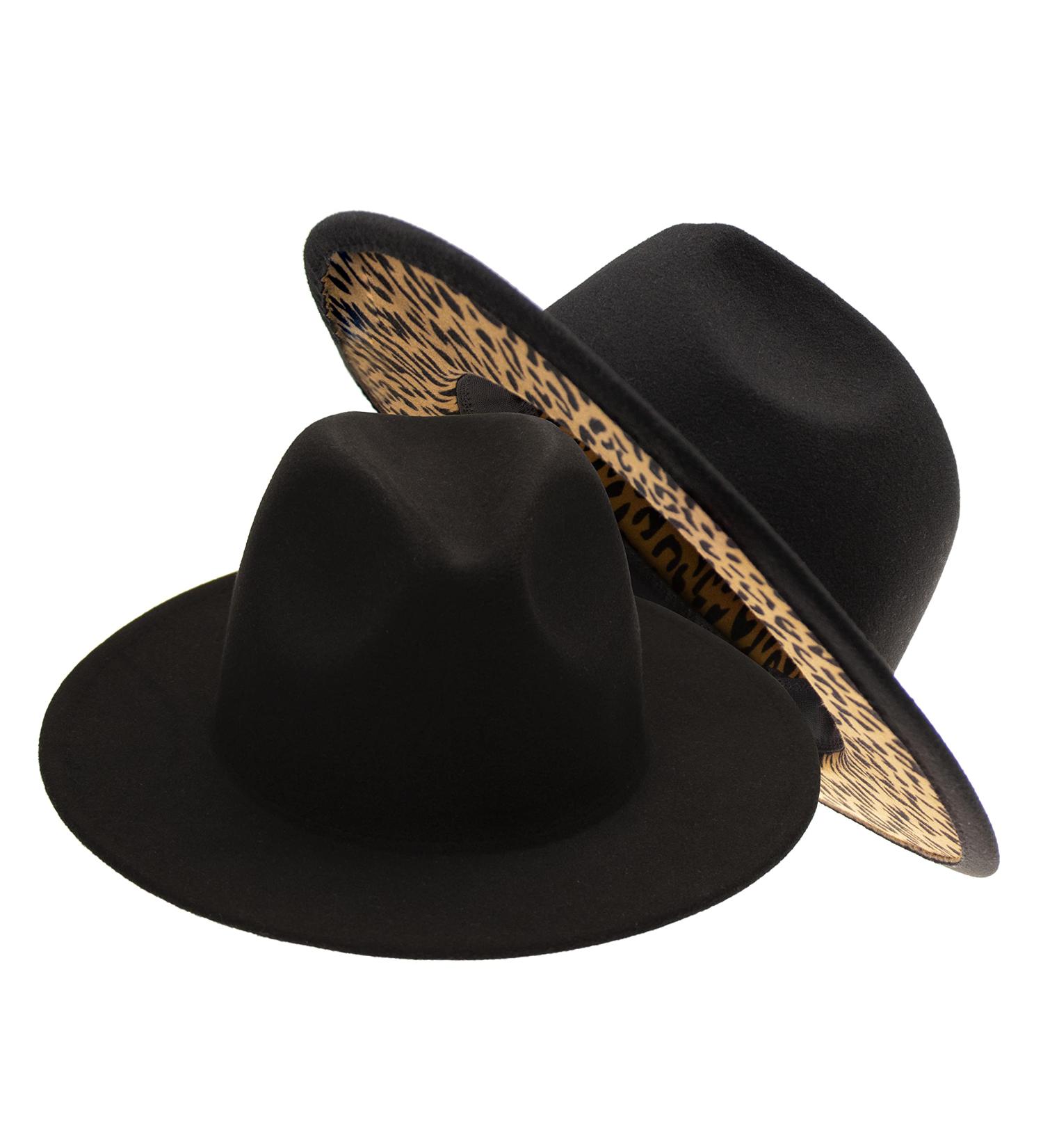 UTOWO Two-Tone Felt Fedora Panama Hat for Women Men - Wide Brim Black & Leopard Patchwork Jazz Cap - 7 1/4 Size - Buy Online on GoSupps.com