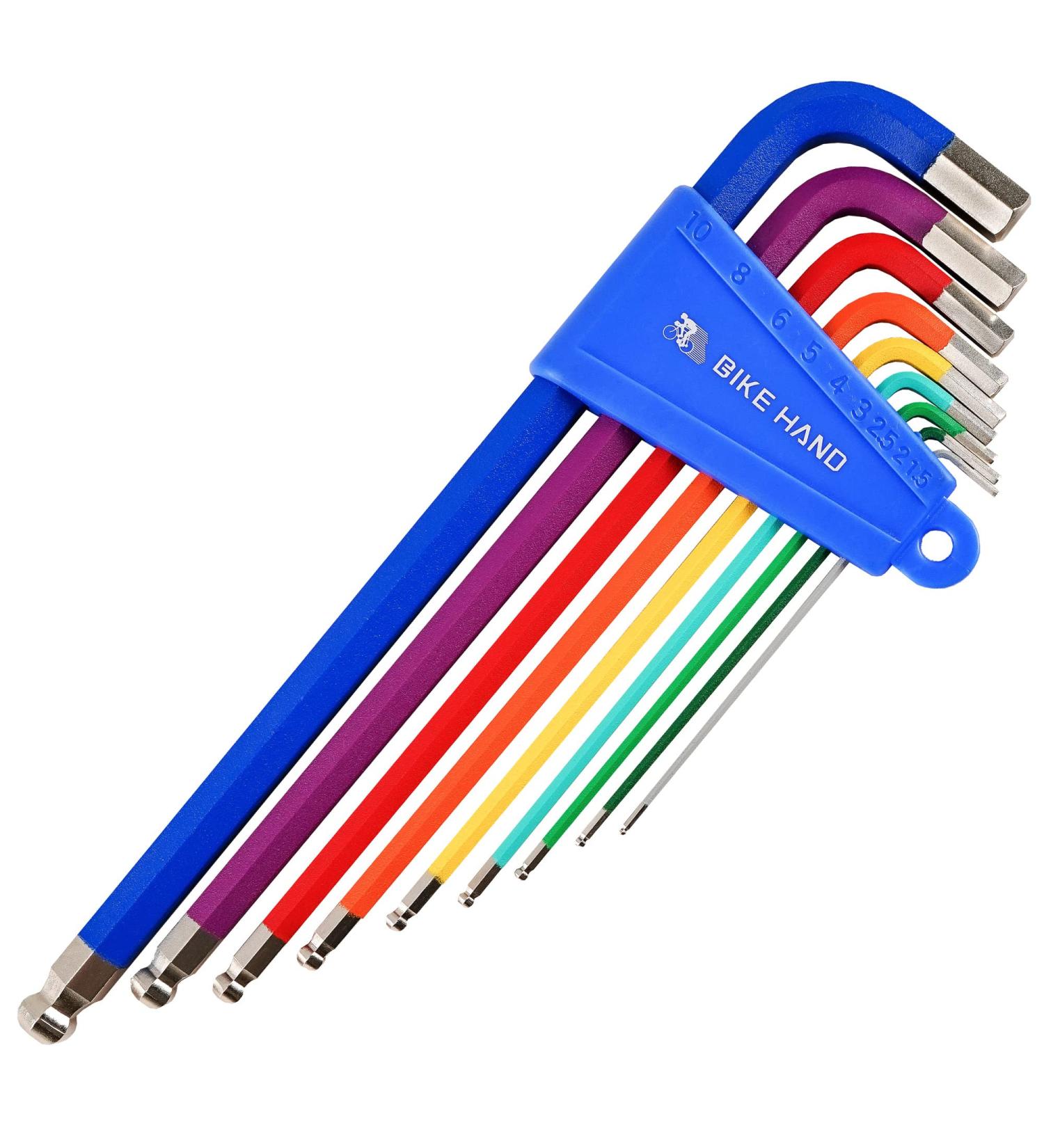 BIKEHAND Heavy Duty Bike Bicycle Hex Allen Wrench Set - 9 Pieces - Long Arm Ball End - Colored 1.5-10mm - Buy Online on GoSupps.com
