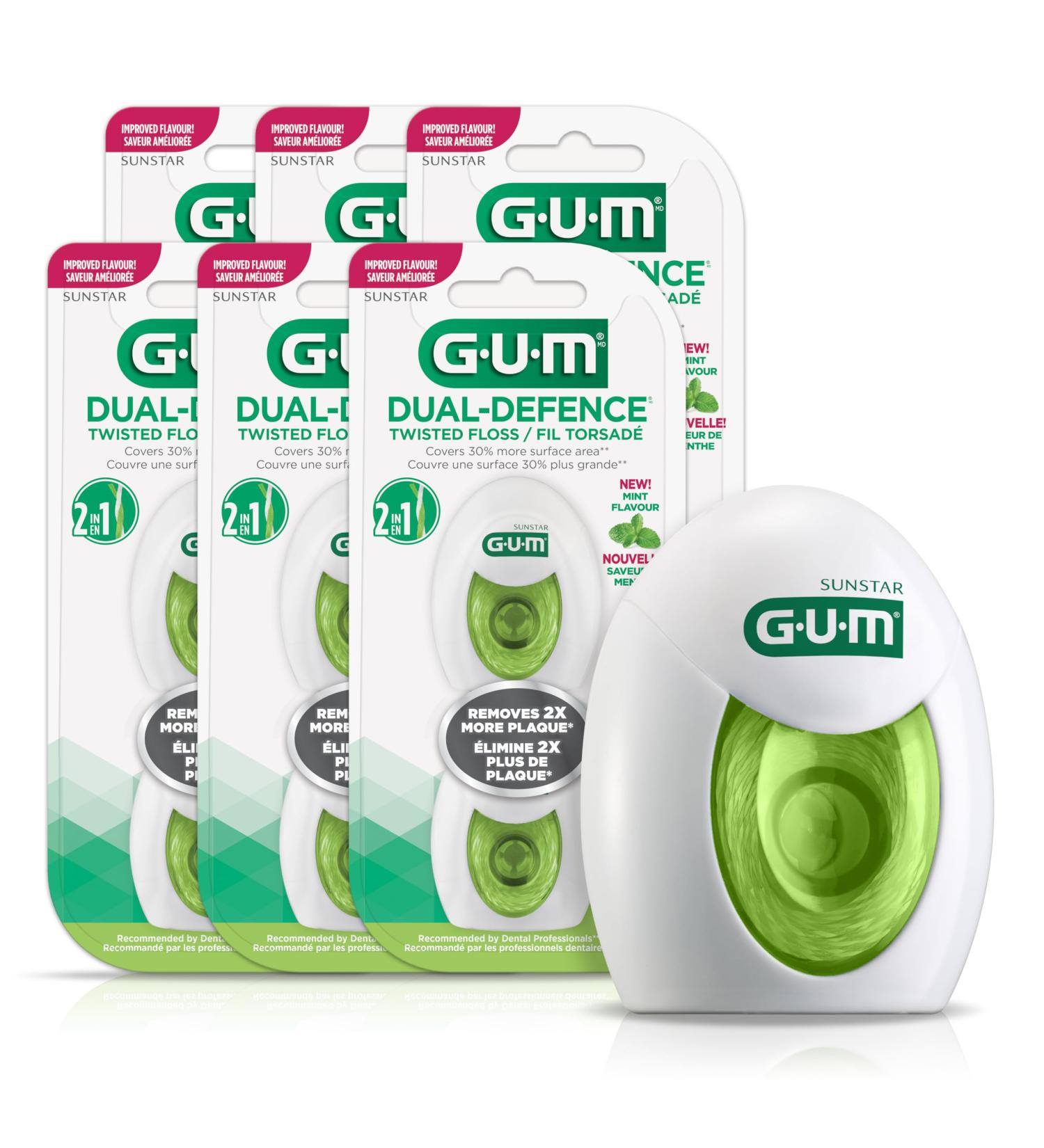 Gum Dual Technique Dental Floss 2x35m Pack of 6 (12 total) Green 35.00 m (Pack of 12) Twisted Floss - Buy Online on GoSupps.com