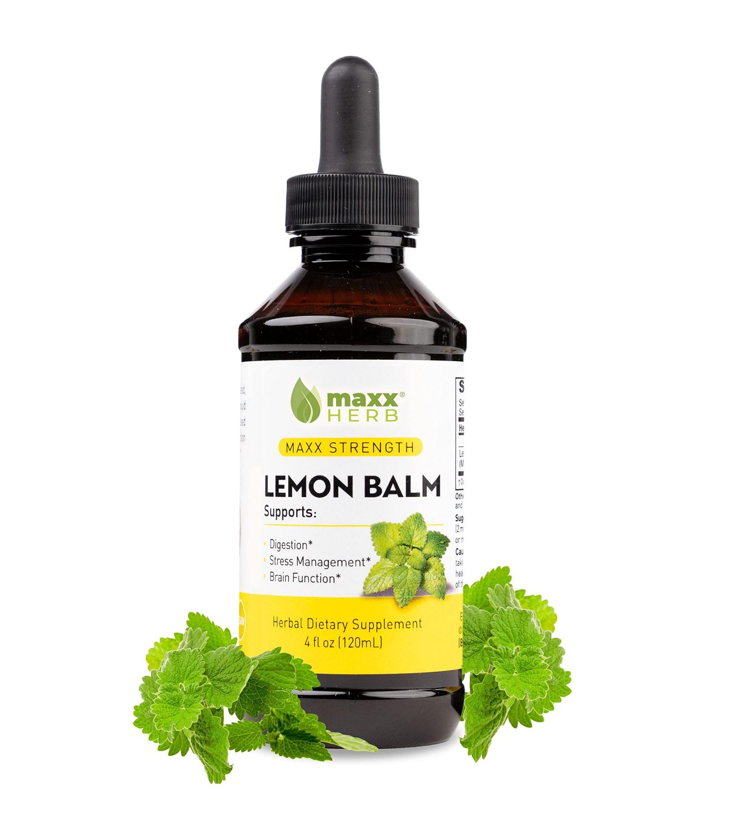 Maxx Herb Lemon Balm Extract - Max Strength Liquid Tincture Absorbs Better Than Capsules or Tea for Nervous System Support & Stress Management - Alcohol Free - 4 Oz Bottle (60 Servings) 1 Fl Oz (Pack of 1) - Buy Online on GoSupps.com