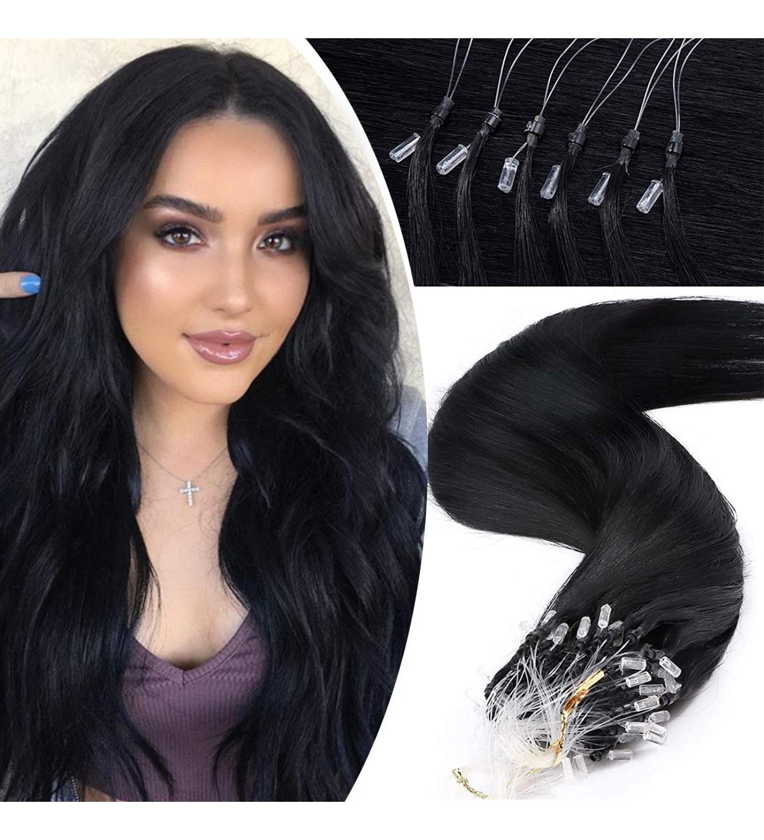 22 inches SEGO Micro Loop Human Hair Extensions 100 Strands #1 Jet Black 100% Real Remy Invisible Straight Micro Rings Beads (50g) - Buy Online on GoSupps.com