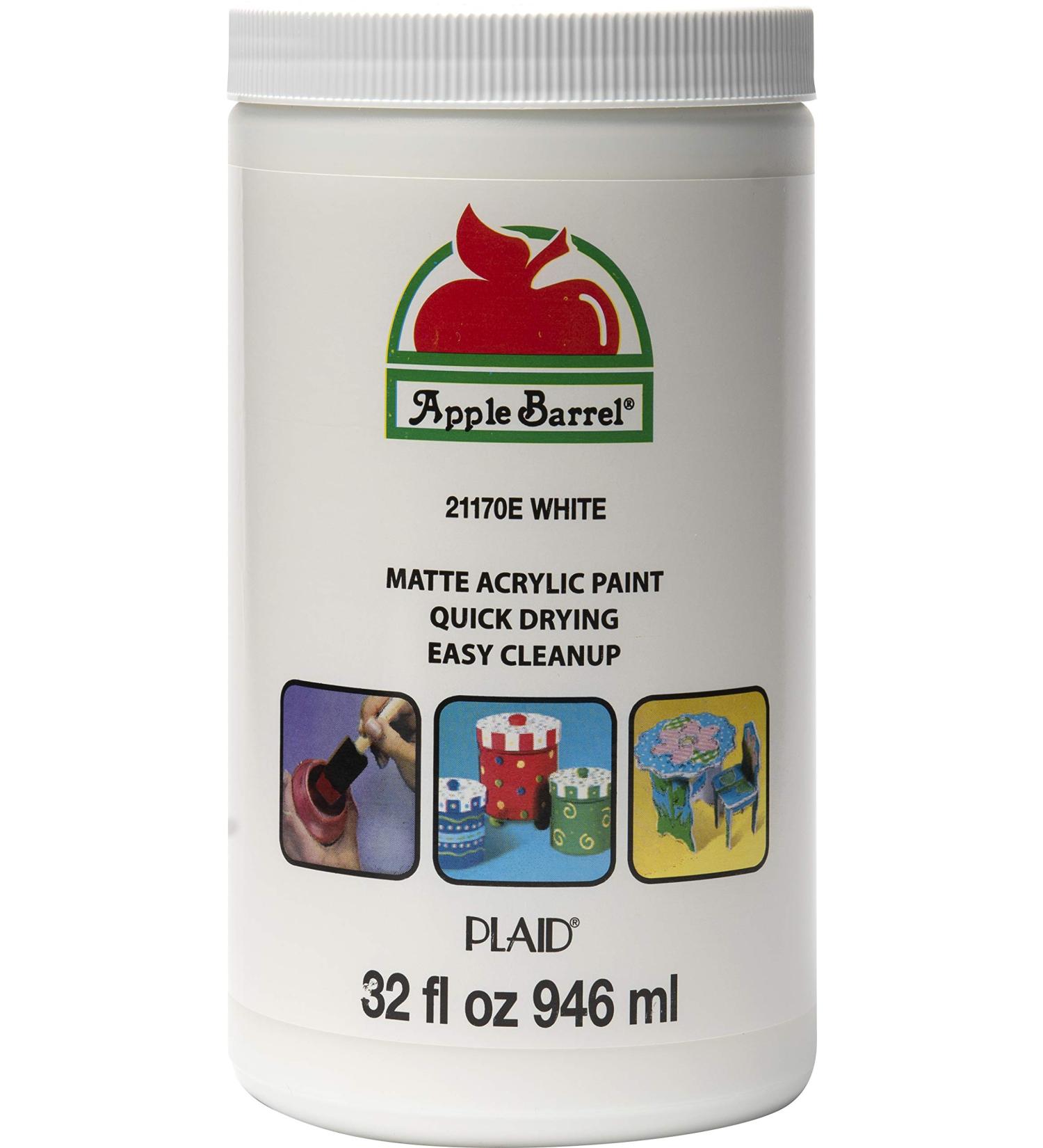 Apple Barrel White Acrylic Paint 32 Fl Oz - 1 Quart - Pack of 1 | White Paint for Art and Craft Projects - Buy Online on GoSupps.com