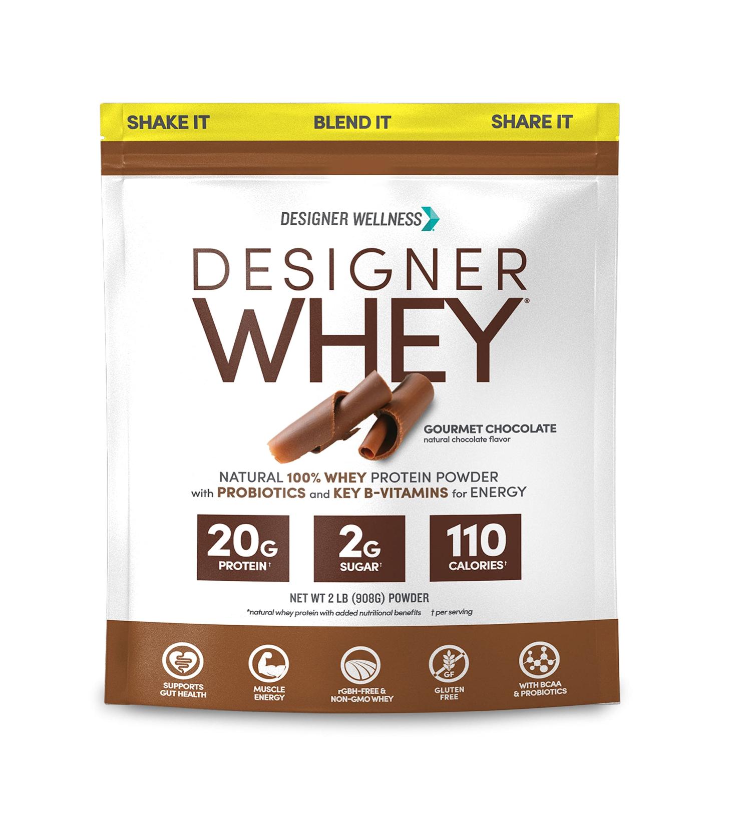 Designer Wellness Designer Whey Natural Protein Powder with Probiotics, Fiber, and B-Vitamins - Gluten-Free Gourmet Chocolate 2 lb - Buy Online on GoSupps.com