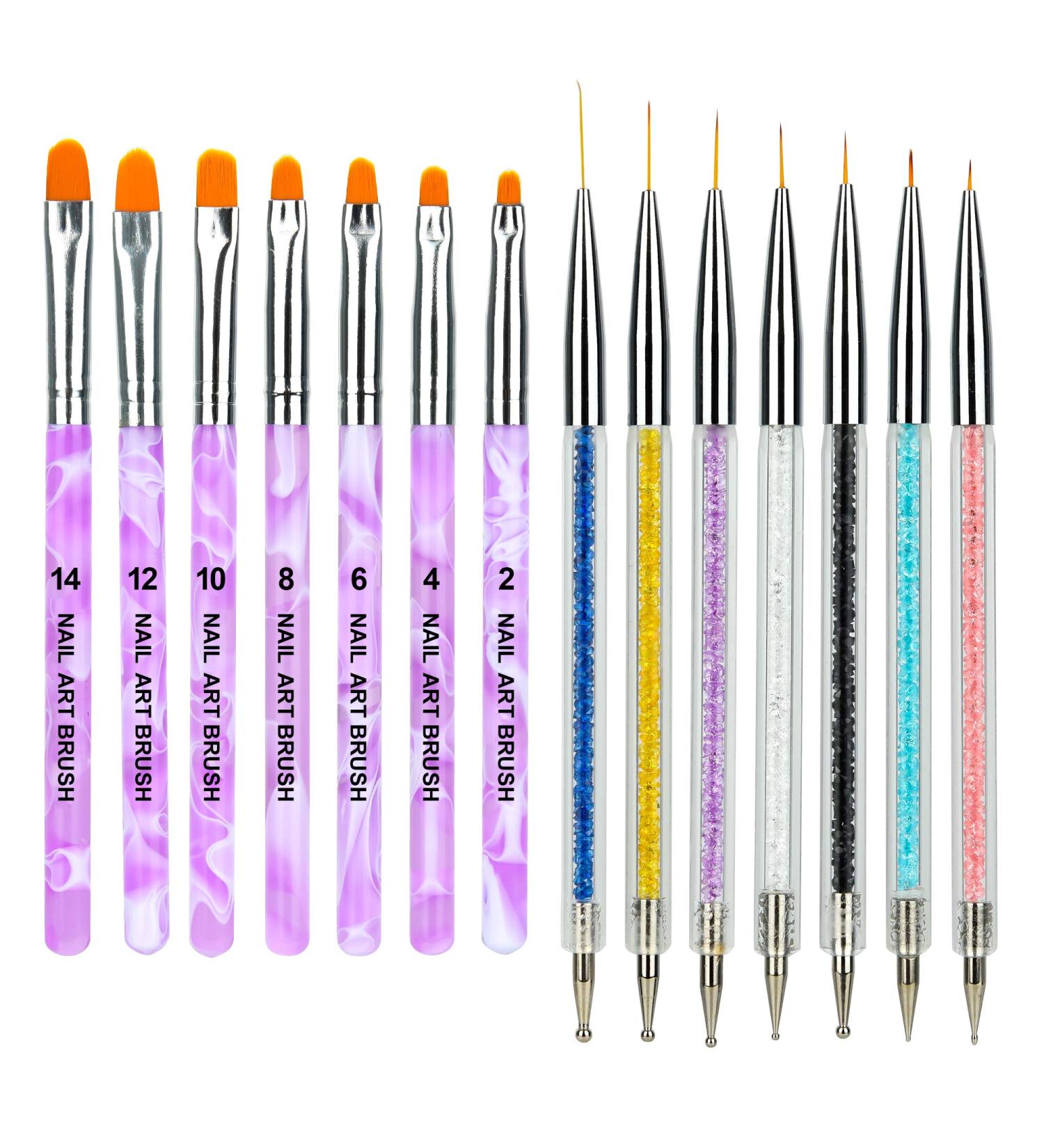 14 Pieces Nail Art Brushes Set for Beautiful Nail Designs and Nail Painting - Multi-colored Nylon Brushes for Poly Extension Gel and Tips Builder - Buy Online on GoSupps.com