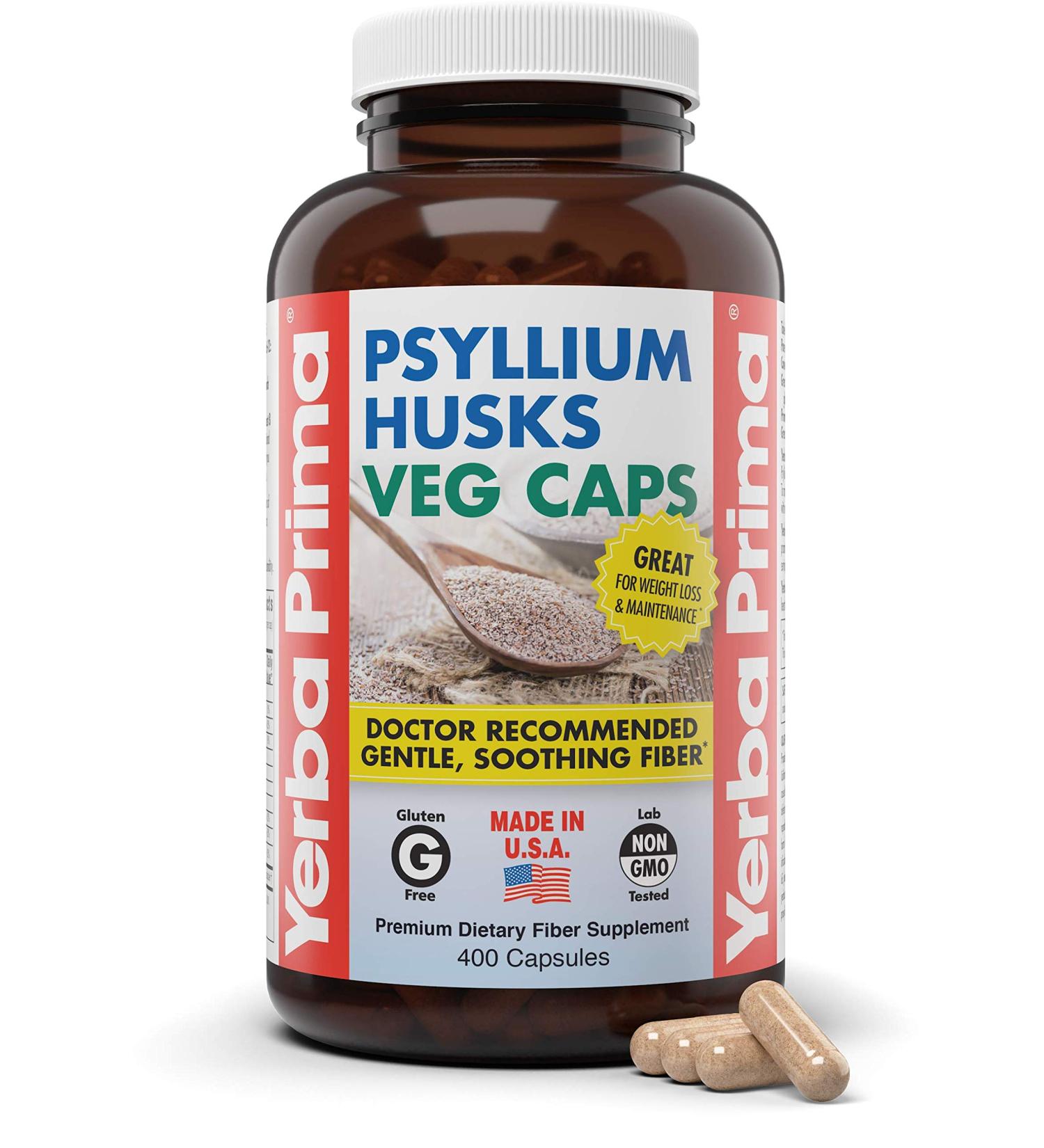 Yerba Prima Psyllium Husk 625mg Capsules - Vegan Non-GMO Colon Cleanser & Fiber Supplement for Gut Health - 400 Count - Buy Online on GoSupps.com