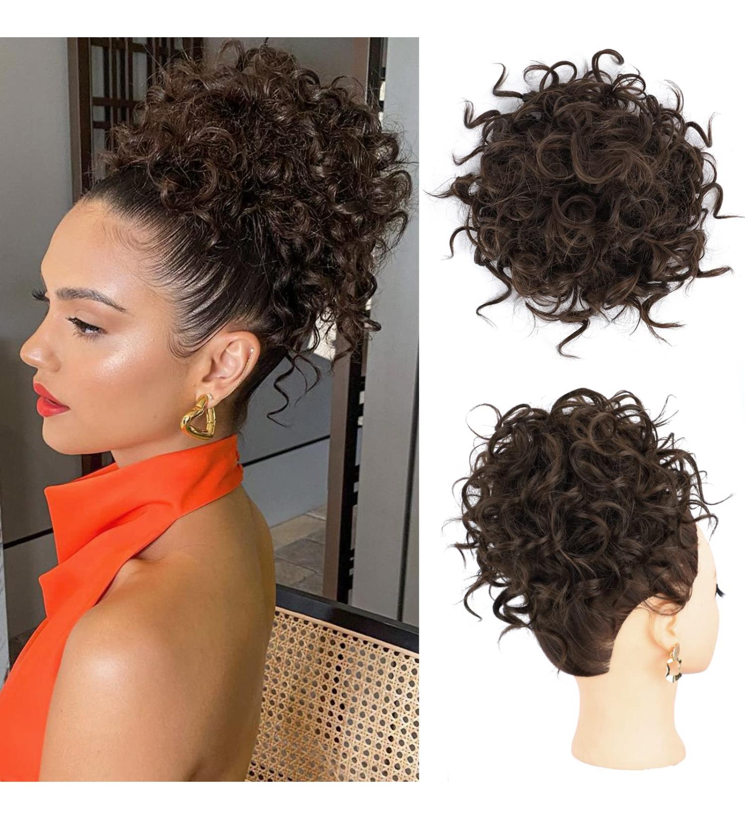 Dark Chocolate Brown Messy Bun Hairpiece | Elastic Drawstring Loose Wave Curly Ponytail Extension | Synthetic Hair Bun for Women Daily Use - Buy Online on GoSupps.com