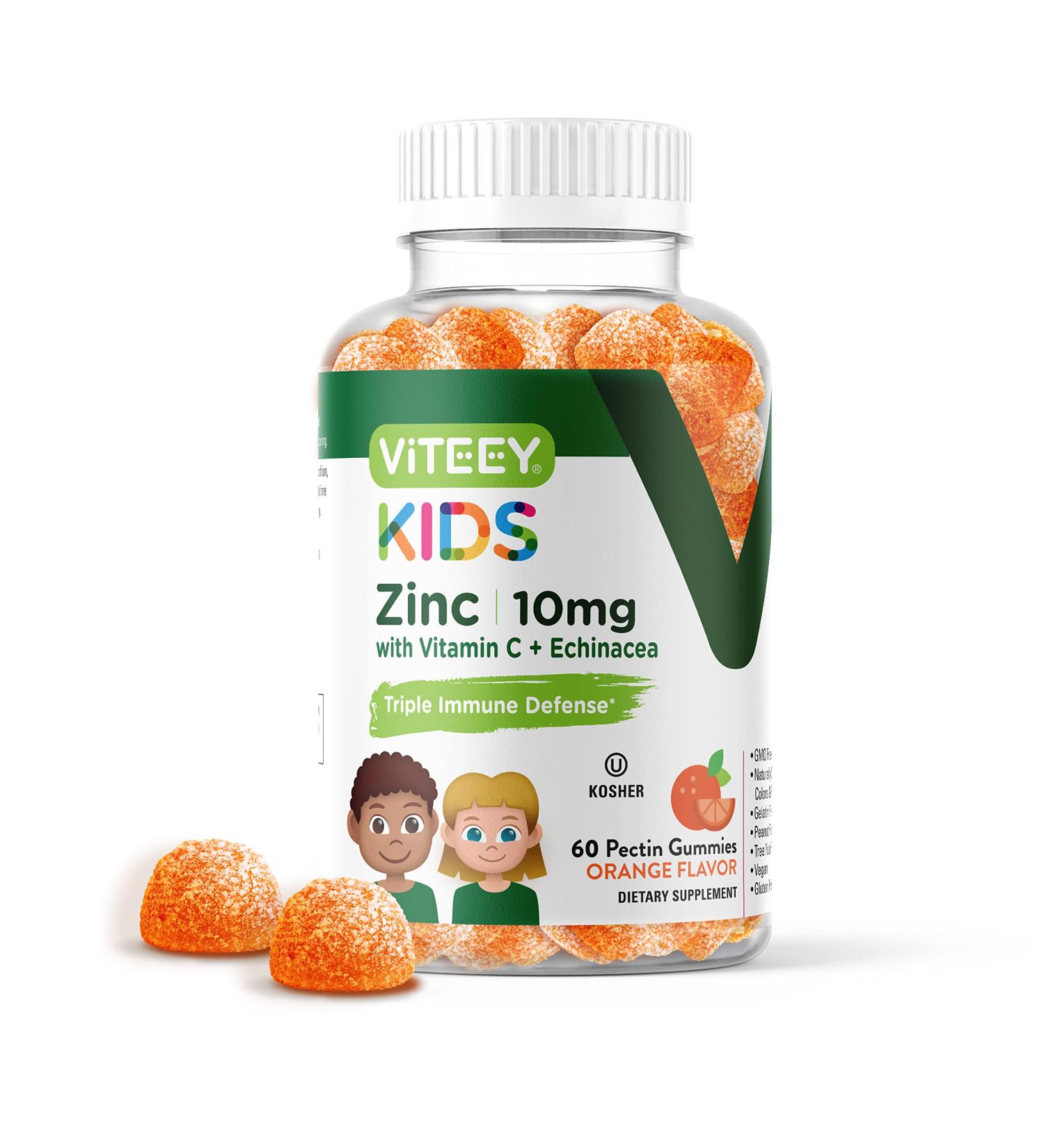 Kids 3-in-1 Immune Support Gummies | 60 Count | Zinc 10mg + Vitamin C & Echinacea | Vegan Pectin Based | Gelatin Free | Orange Flavor - Buy Online on GoSupps.com