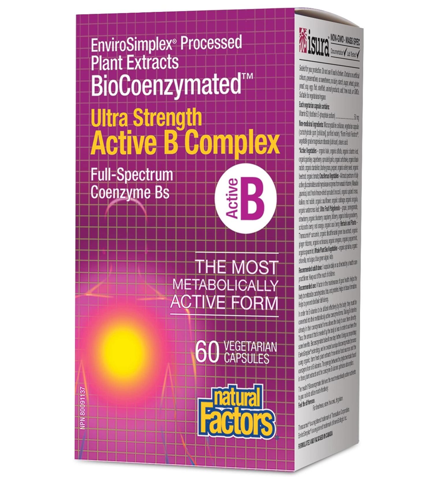 Natural Factors - Ultra Strength Active B Complex 60 v-caps - EnviroSimplex Processed Plant Extracts BioCoenzymated - Buy Online on GoSupps.com