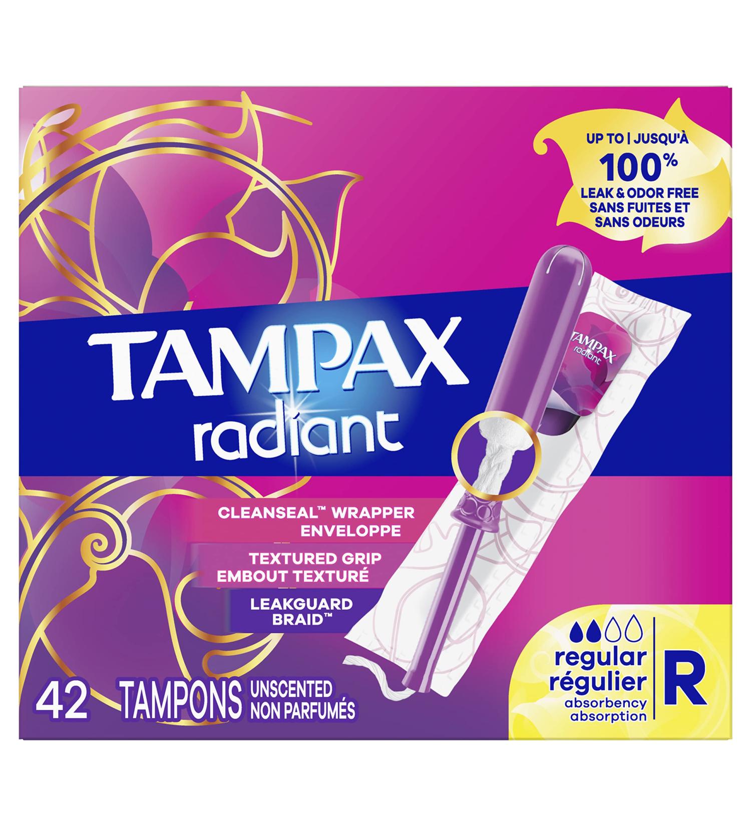 Tampax Radiant Tampons 42ct - Super Absorbency - Pink and Blue Design - Buy Online on GoSupps.com