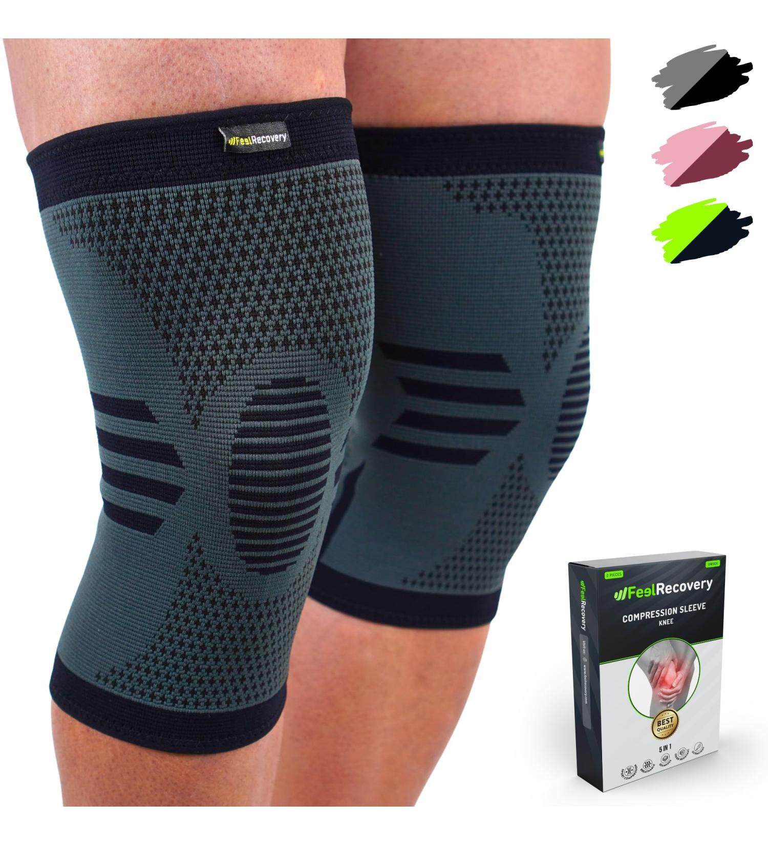 FEEL RECOVERY Compression Knee Support for Men & Women - 2 Pieces - Breathable Non-Slip Knee Brace for Pain Relief Osteoarthritis & Meniscus - Size S Black - Buy Online on GoSupps.com