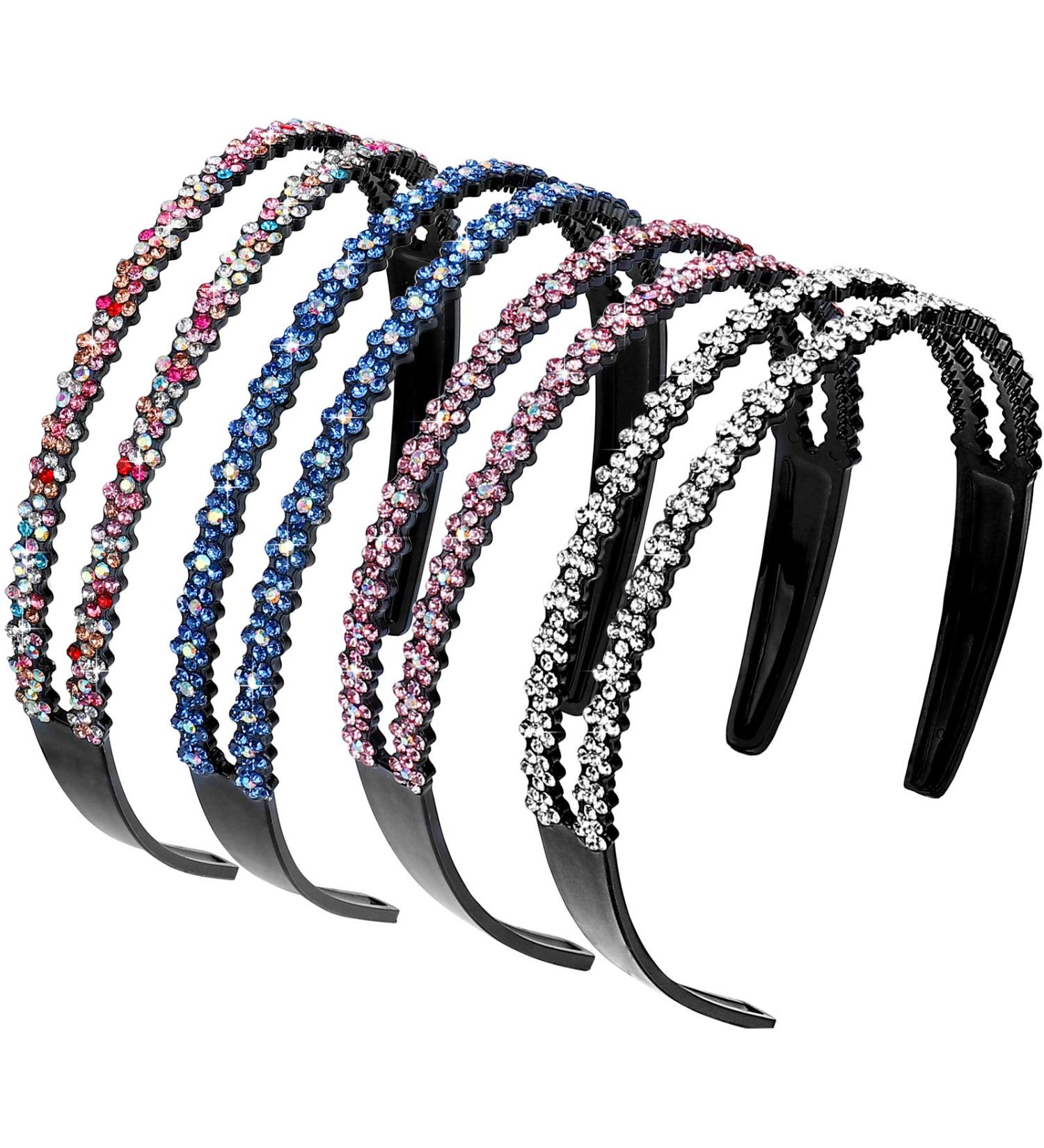 Strass Hair Bands - Double Crystal Side Fashionable Elastic Headbands for Women & Girls - 4 Piece Set (Mixed Colors) | Slipproof Hair Accessories - Buy Online on GoSupps.com