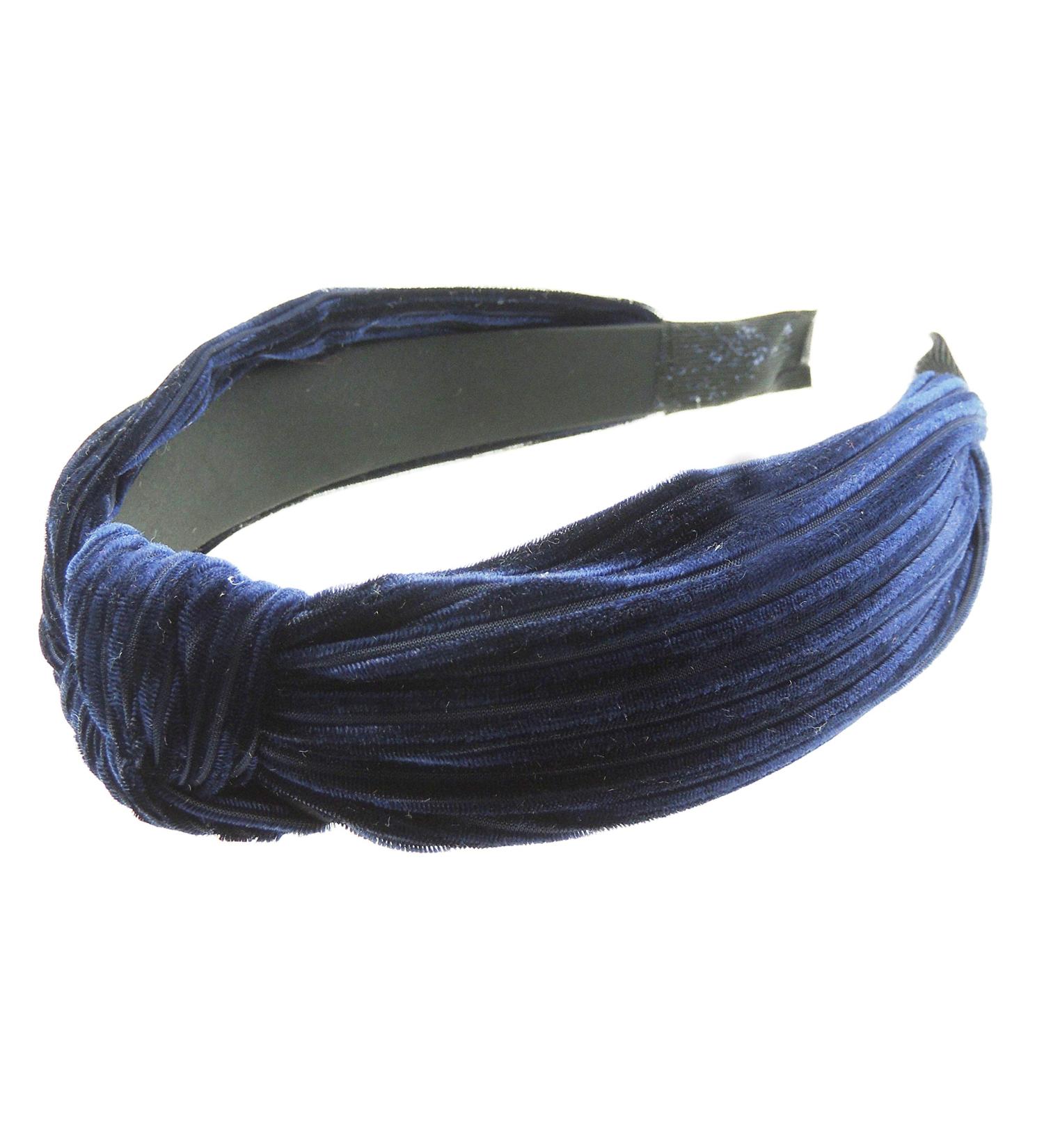 Velvet Evening Top Knot Knotted Twist Twisted Turban Formal Boho Vintage Headband Alice Band Women Hair Accessories Hairband Christmas Birthday Wedding Bridesmaid Party Pin Stripe (Navy)