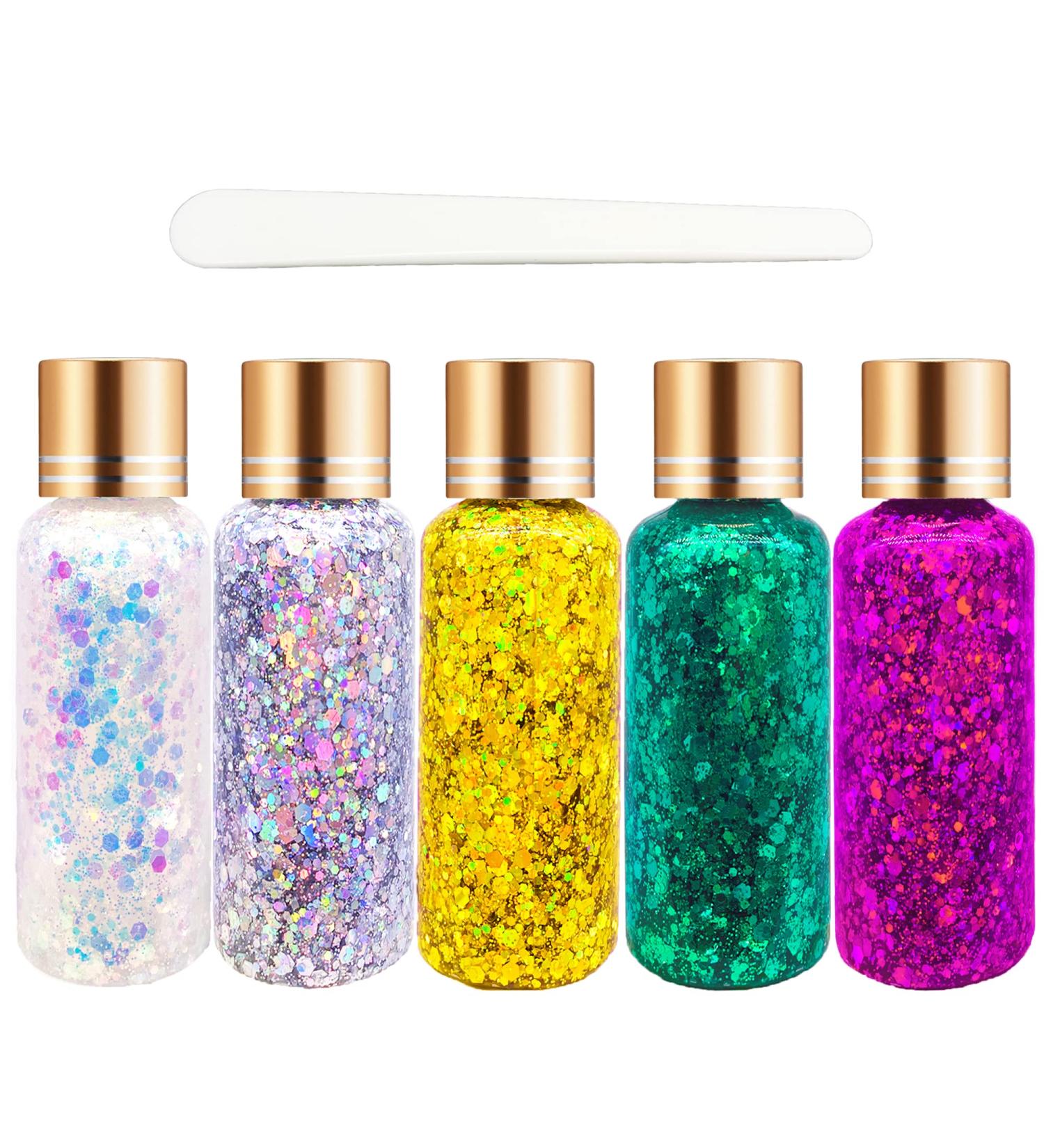 Body Face Glitter Gel SUPGIFT 5 Colors - Holographic Chunky Laser Mermaid Glitter for Makeup, Hair, Nail, Craft - 7.8oz with Spoon - Buy Online on GoSupps.com