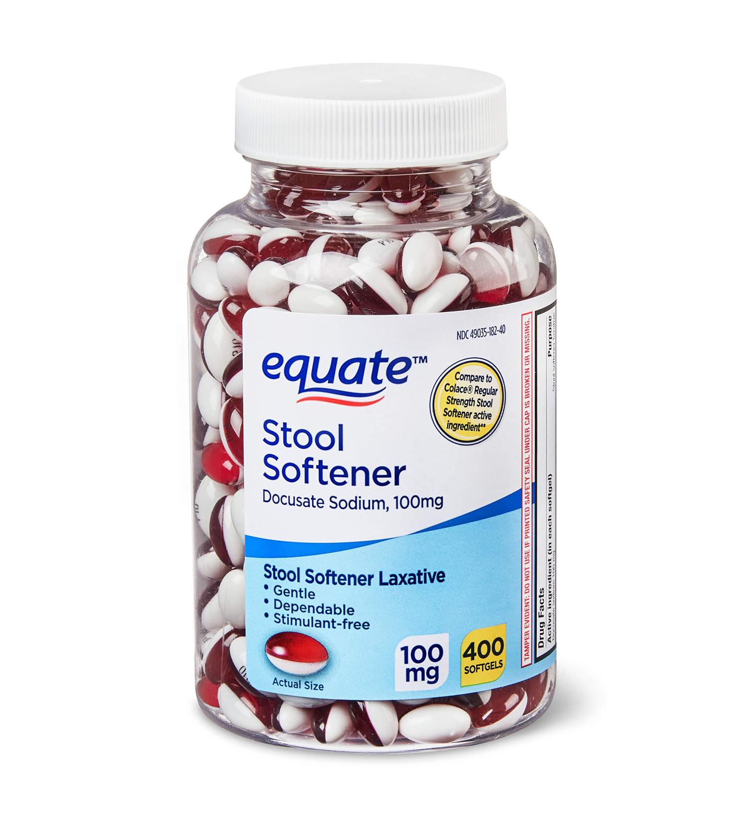 Equate Stool Softener 100 mg, 400 Softgels - Docusate Sodium