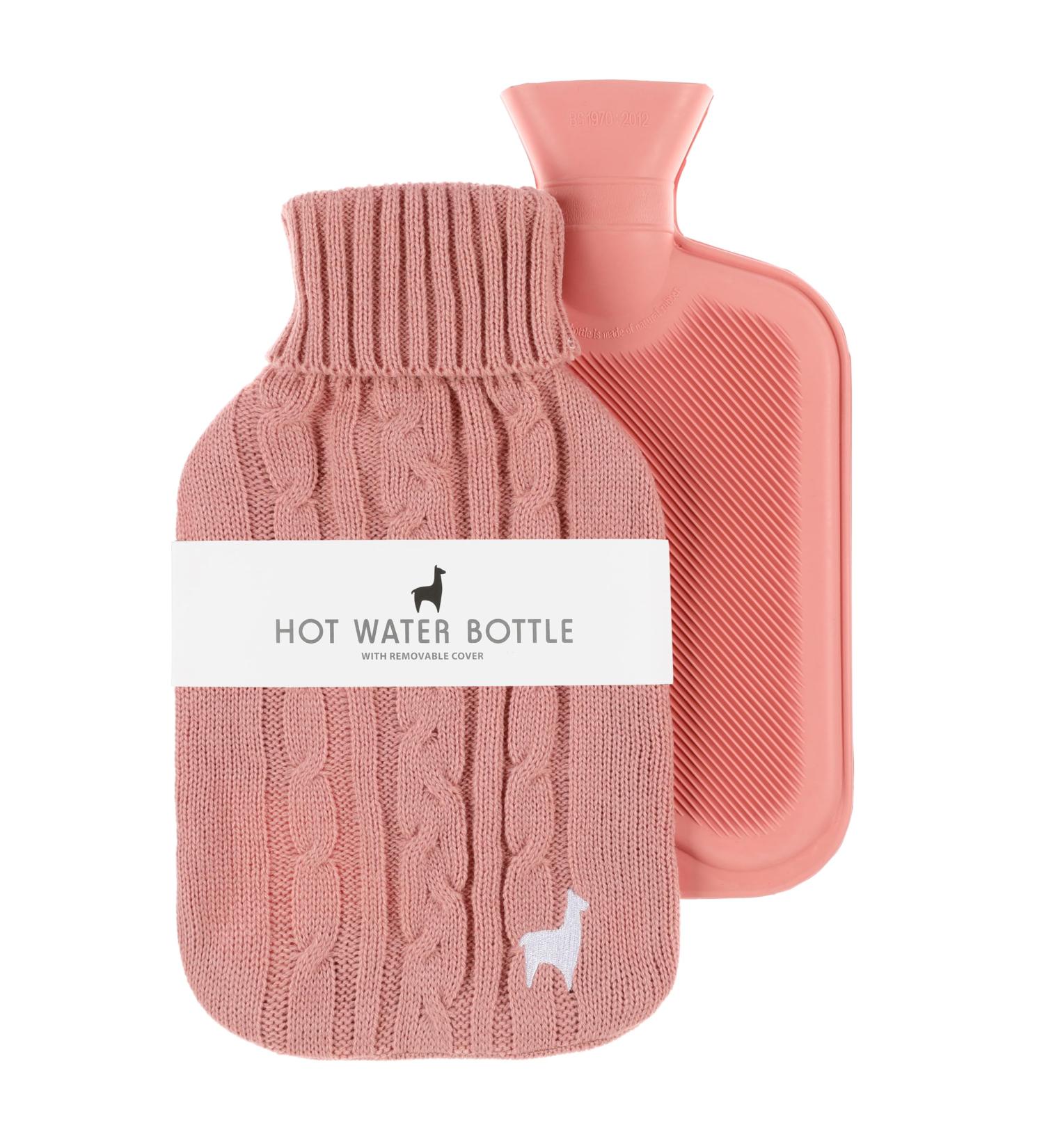 Nordstern Premium Hot Water Bottle - Soft Knitting Cover Spout-Proof Natural Rubber for Pain Relief - Ideal for Adults & Children - Ros  - Buy Online on GoSupps.com