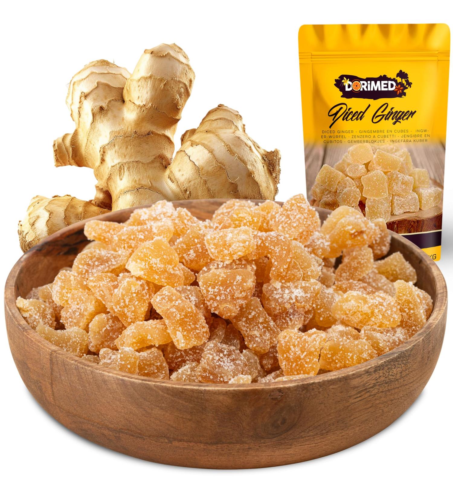 Candied ginger 1 kg in cubes ginger of natural origin Pieces of ginger dehydrated with cane sugar IDEAL for recipes resealable bag - Buy Online on GoSupps.com