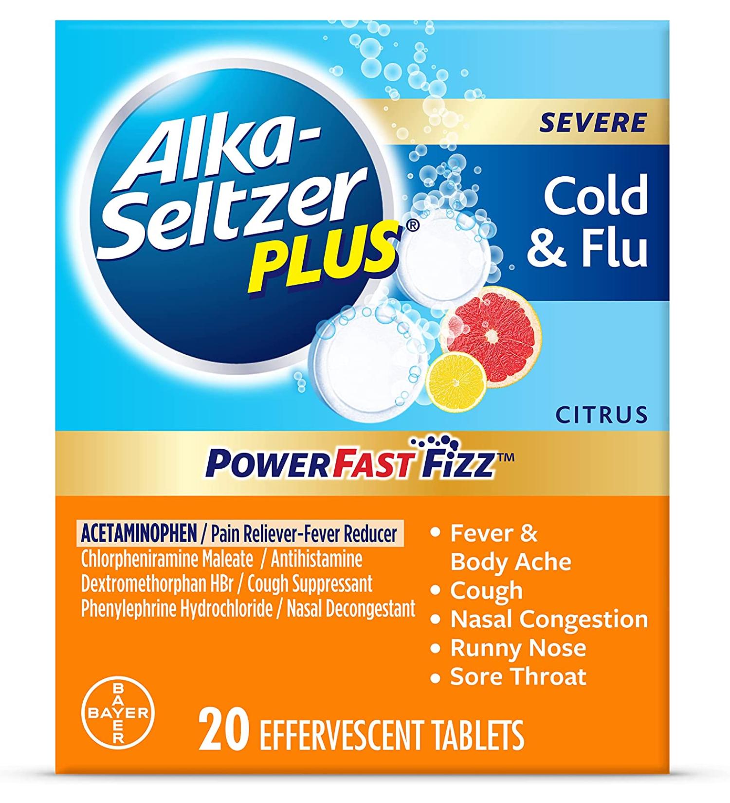 ALKA-SELTZER PLUS Severe Non-Drowsy Cold & Flu PowerFast Fizz Citrus Effervescent Tablets - 20 Count - Buy Online on GoSupps.com