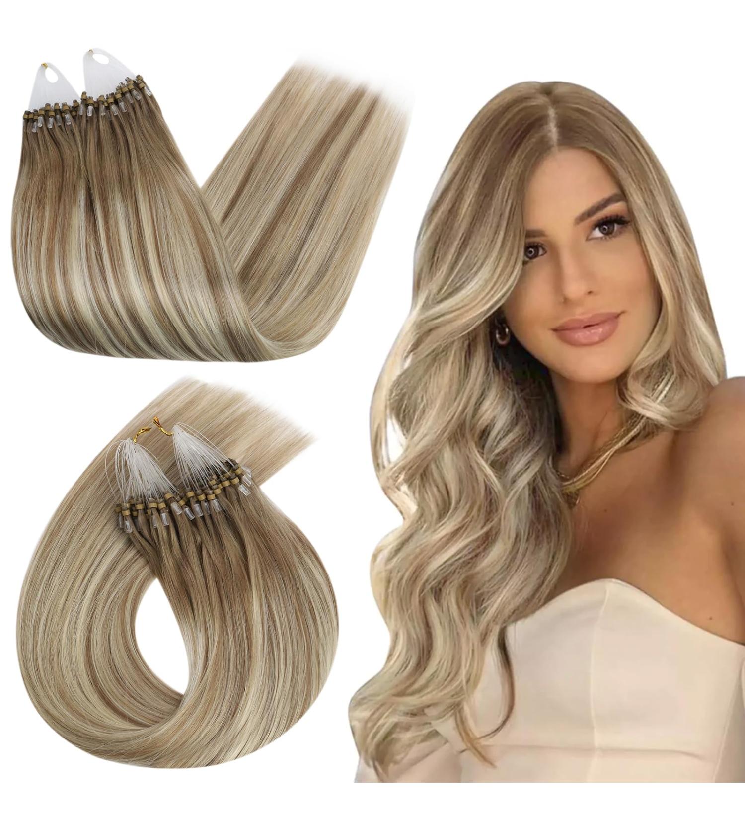 Ugeat Real Hair Microring Extensions - Balayage Light Brown & Platinum Blonde 40cm 50g | Premium 9A Quality - Buy Online on GoSupps.com