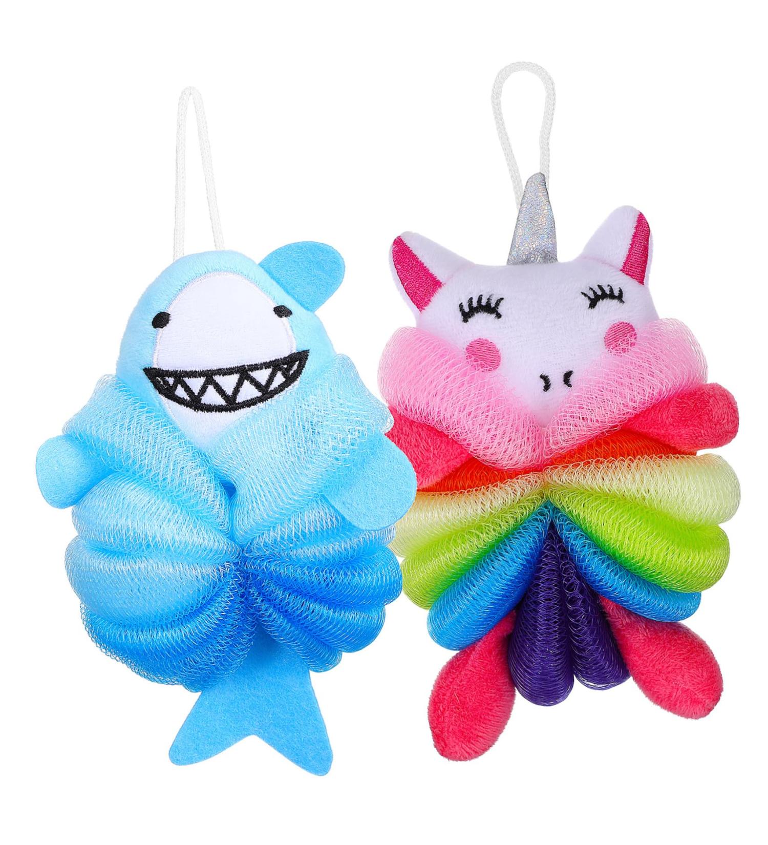 GLEAVI Bath Sponge Set 2pcs Loofah Scrubber & Soft Shower Pouf in Pink | Eco-Friendly Bath Flower Ball with Paper Straws Perfect for Body Scrubbing & Toddler Bath Time - Buy Online on GoSupps.com