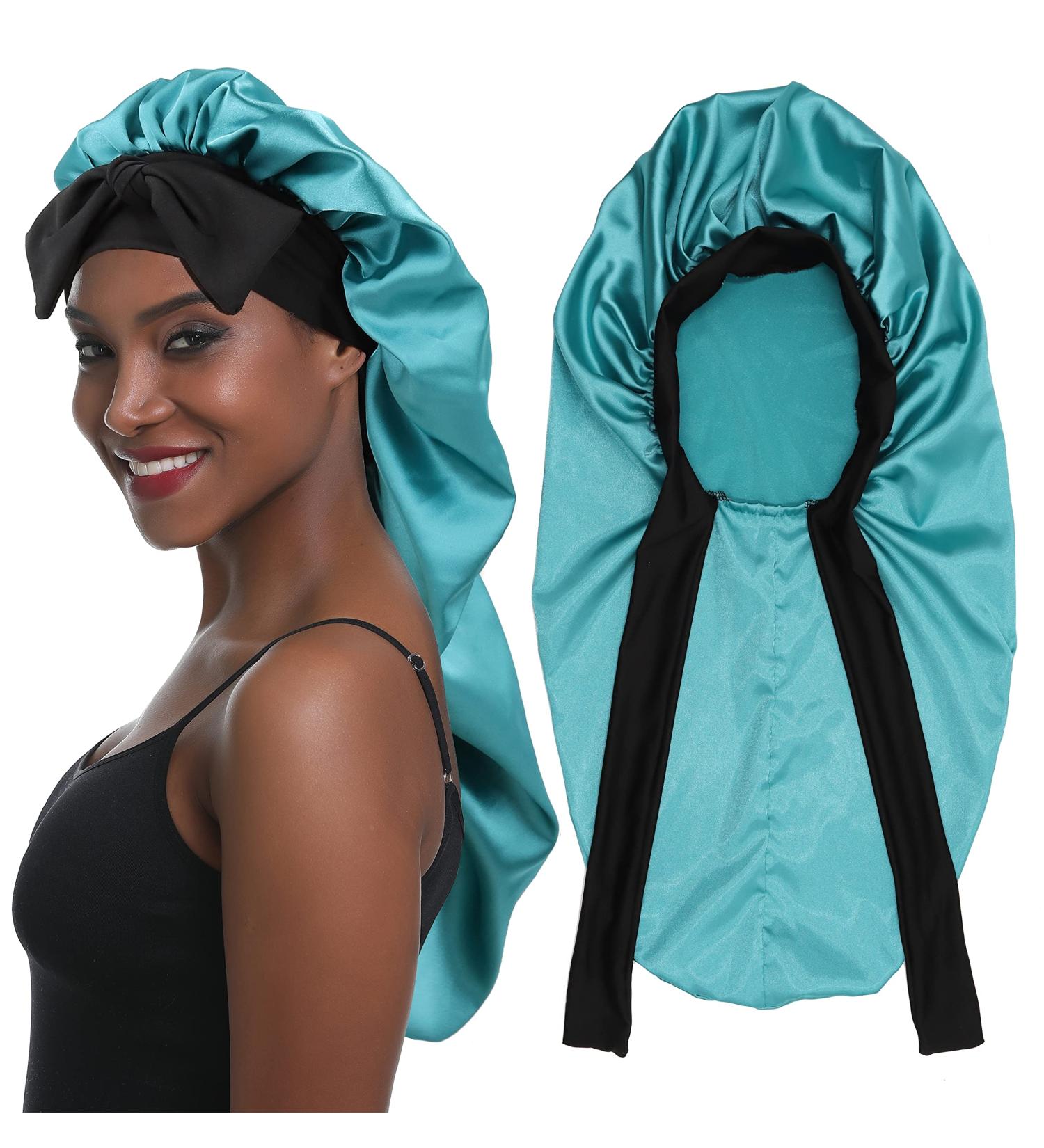 Shop Sengterm Long Satin Hair Hood - Adjustable Silky Sleep Cap for Women | Extra Big for Long Curls - L/XL - Green - Buy Online on GoSupps.com