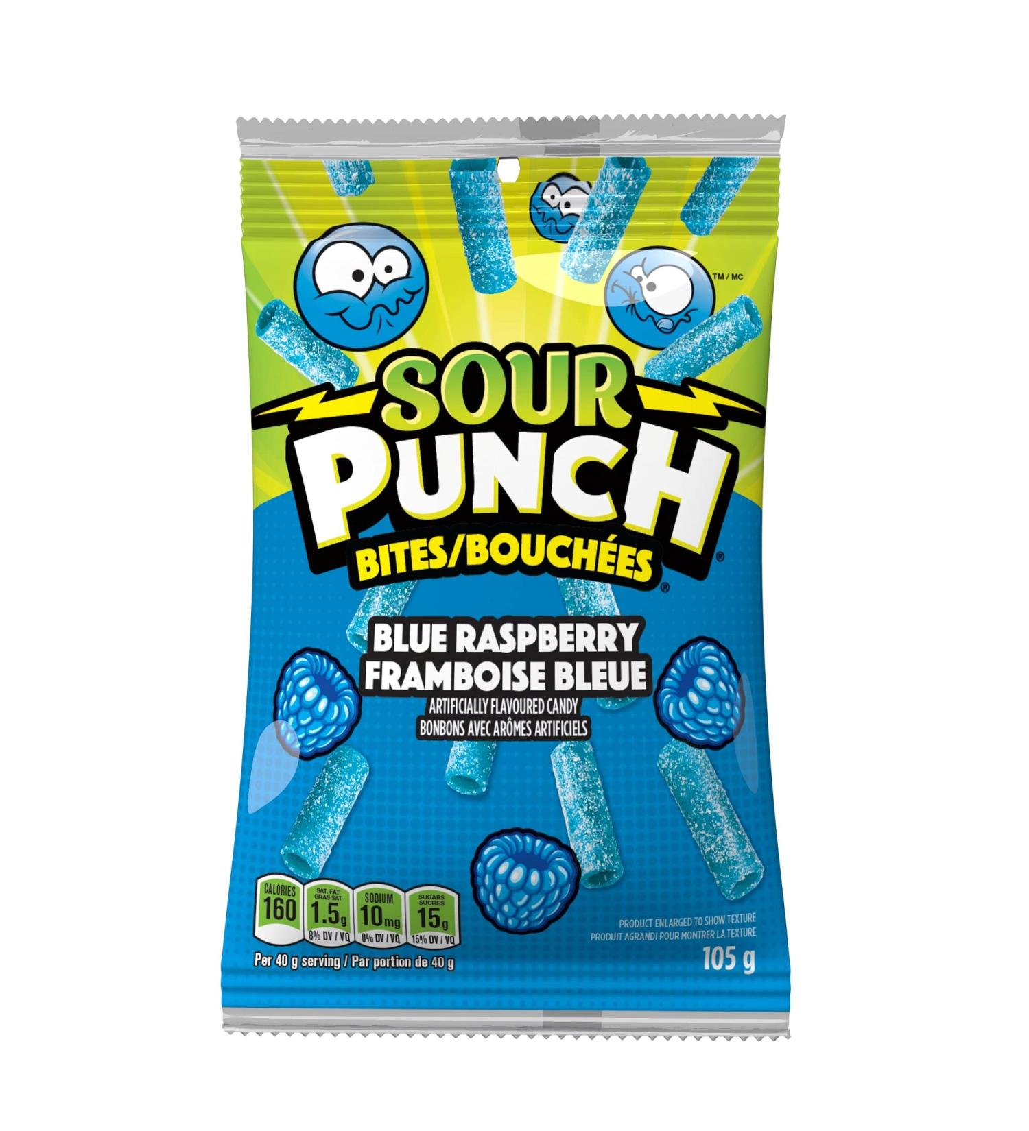 Sour Punch Blue Raspberry Bites Chewy Candy 105g Hanging Bag