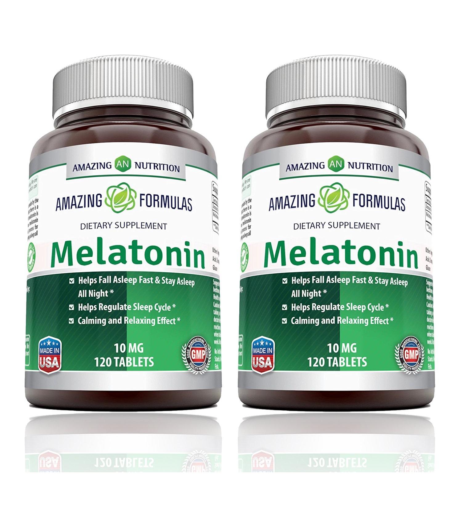 Amazing Formulas Melatonin 10mg Tablets Supplement | Helps Regulate Sleep Cycle | Non GMO | Gluten Free | Made in USA (120 Count | 2 Pack) - Buy Online on GoSupps.com
