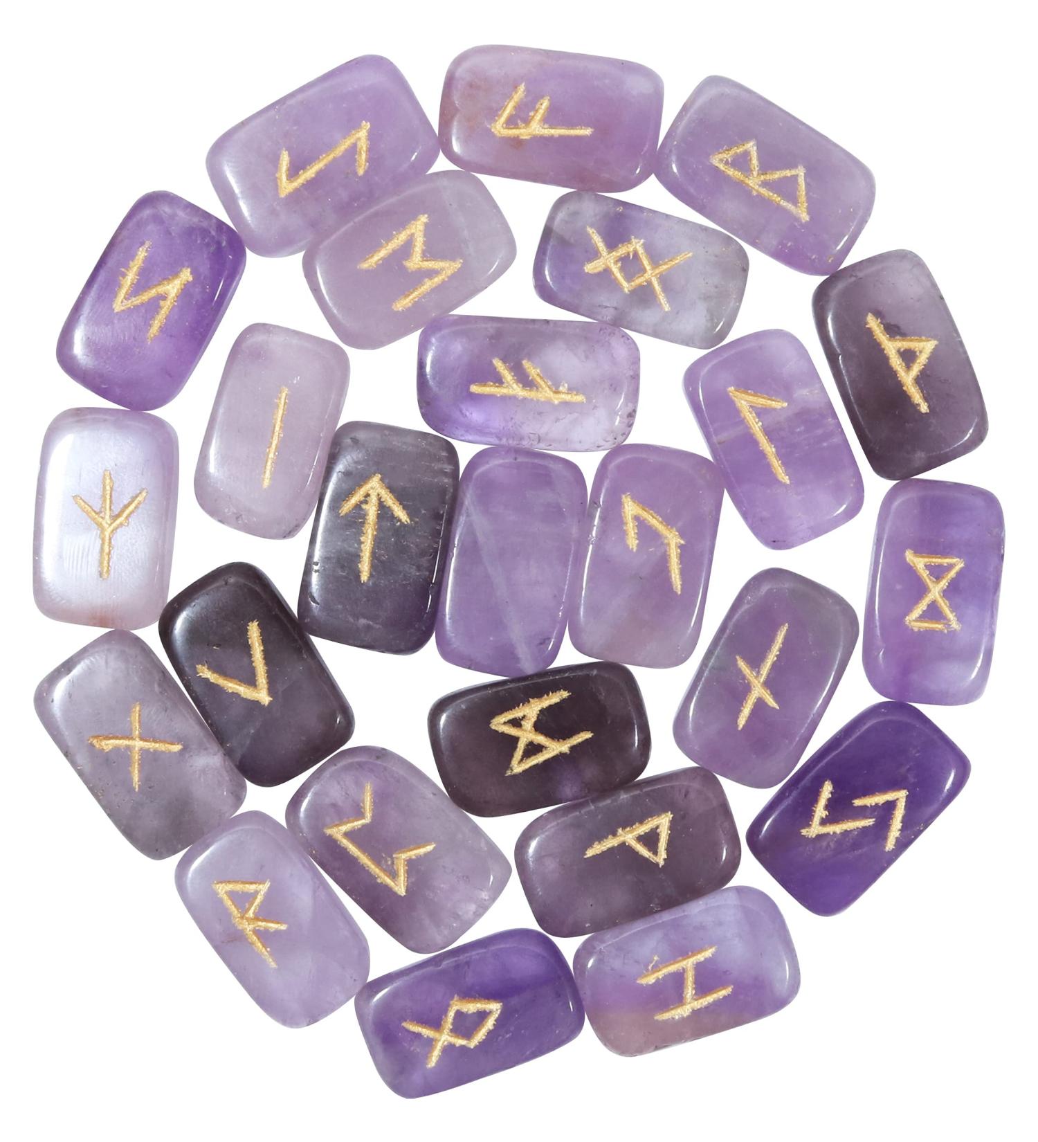 Crocon Amethyst Gemstone Rune stones Rectangle Shape with Elder Futhark Alphabet Engraved 25 pcs Rune Set Crystal Divination Healing Chakra Reiki with a Pouch & Rune brochure Size : 20-25mm Amethyst Rune - Buy Online on GoSupps.com