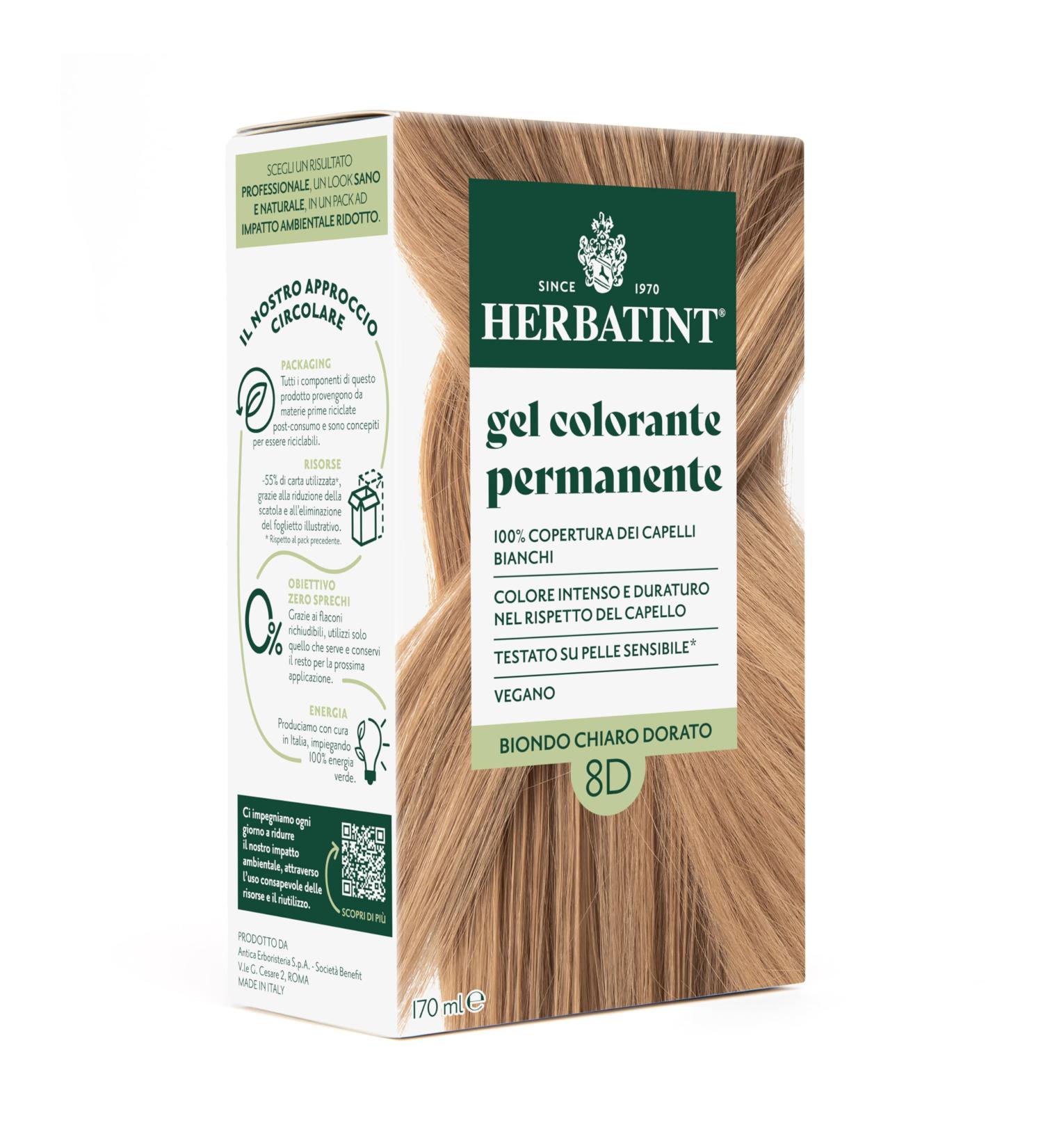  Herbatint Herbatint Permanent Hair Color Gel 8D Light Golden Blonde - 170ml | Ammonia-Free 100% White Hair Coverage | for Sensitive Skin with 8 Organic Natural Extracts - Buy Online on GoSupps.com