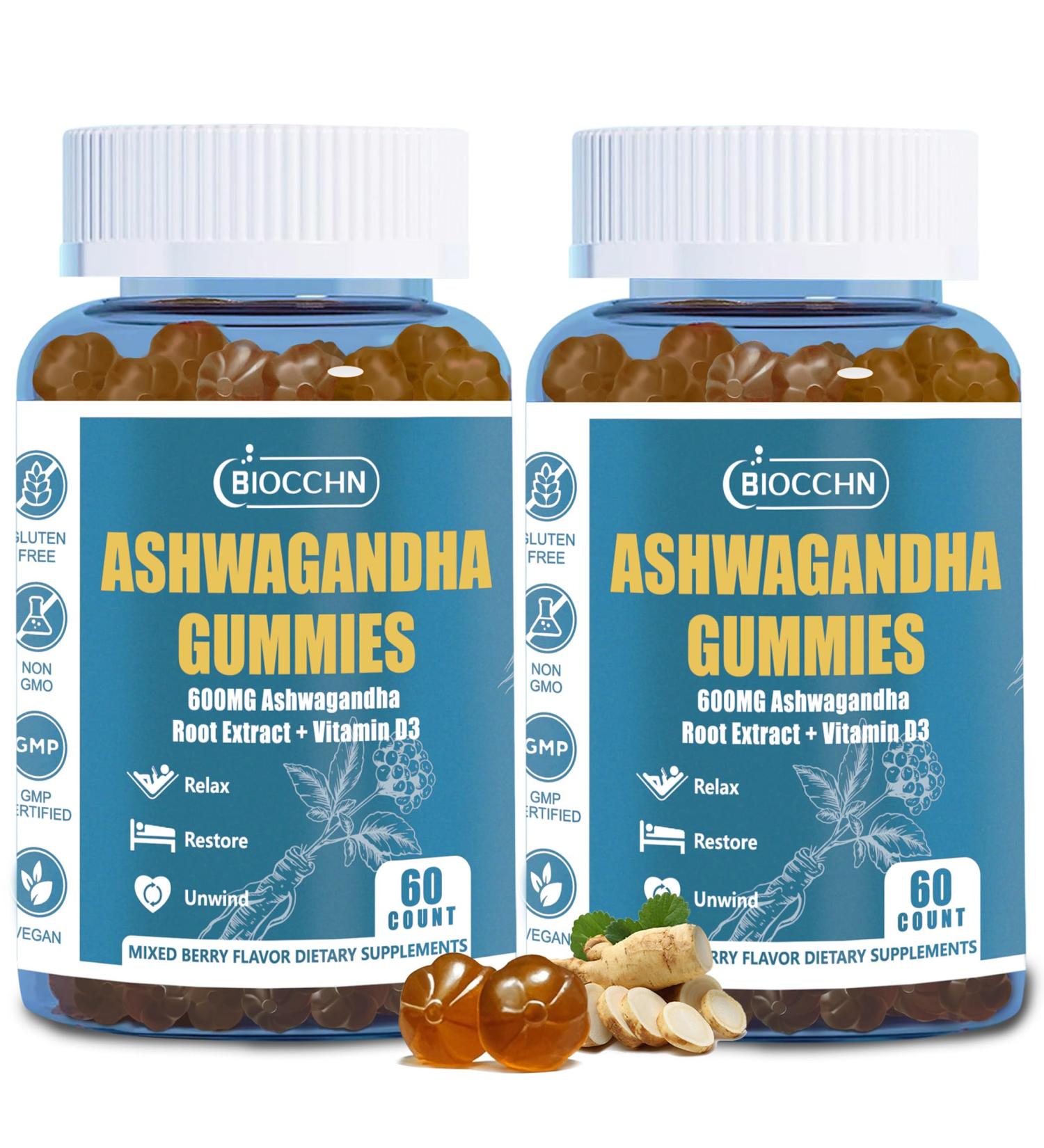 2 Pack Ashwagandha Gummies with Vitamin D3 600mg Ashwa Root Extract Supplement Gummy for Stress Relief & Unwind 120 Count Mixed Berry Flavor Non-GMO Sugar Free & Gluten Free 1 Count (Pack of 120) - Buy Online on GoSupps.com