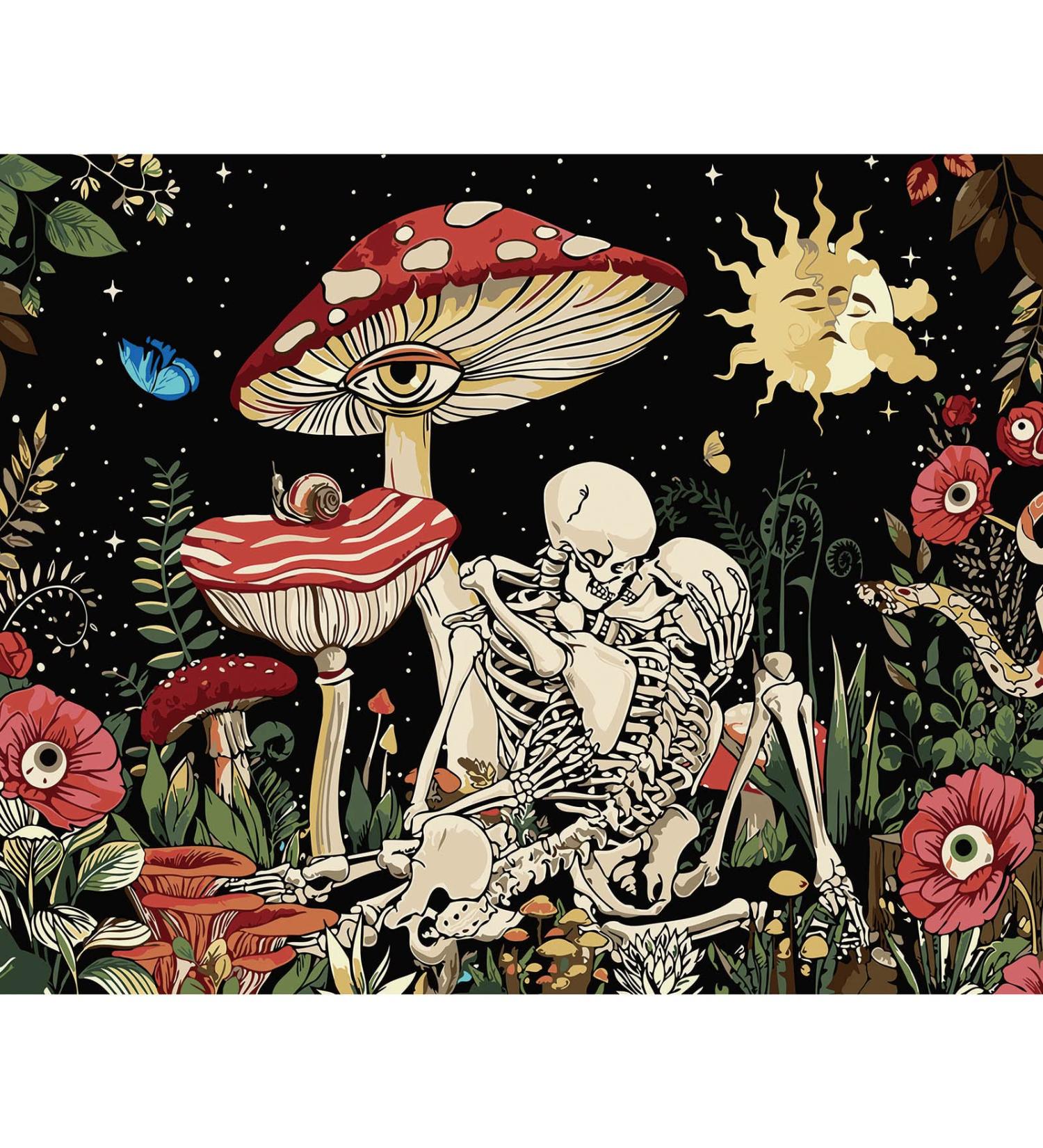 Mushroom Paint by Number Kit for Adults - DIY Acrylic Oil Set on Canvas Skeletons - 16x20Inch - Buy Online on GoSupps.com