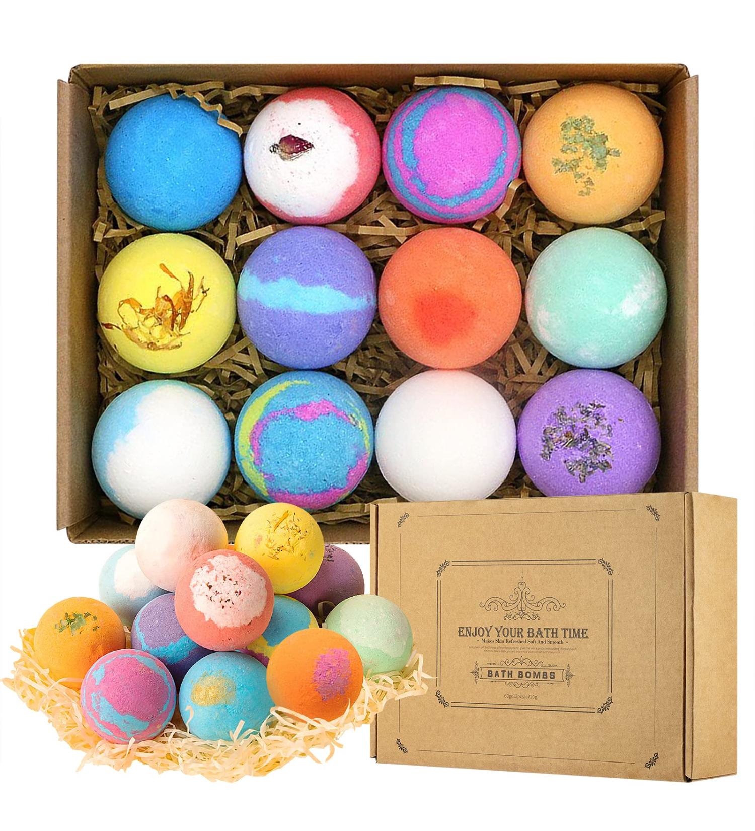 Handmade Bath Bombs Gift Set with Natural Essential Oils - Perfect Birthday Gift for Women, Kids, Men - 12 Piece Bubble Bath Bombs Set - Buy Online on GoSupps.com