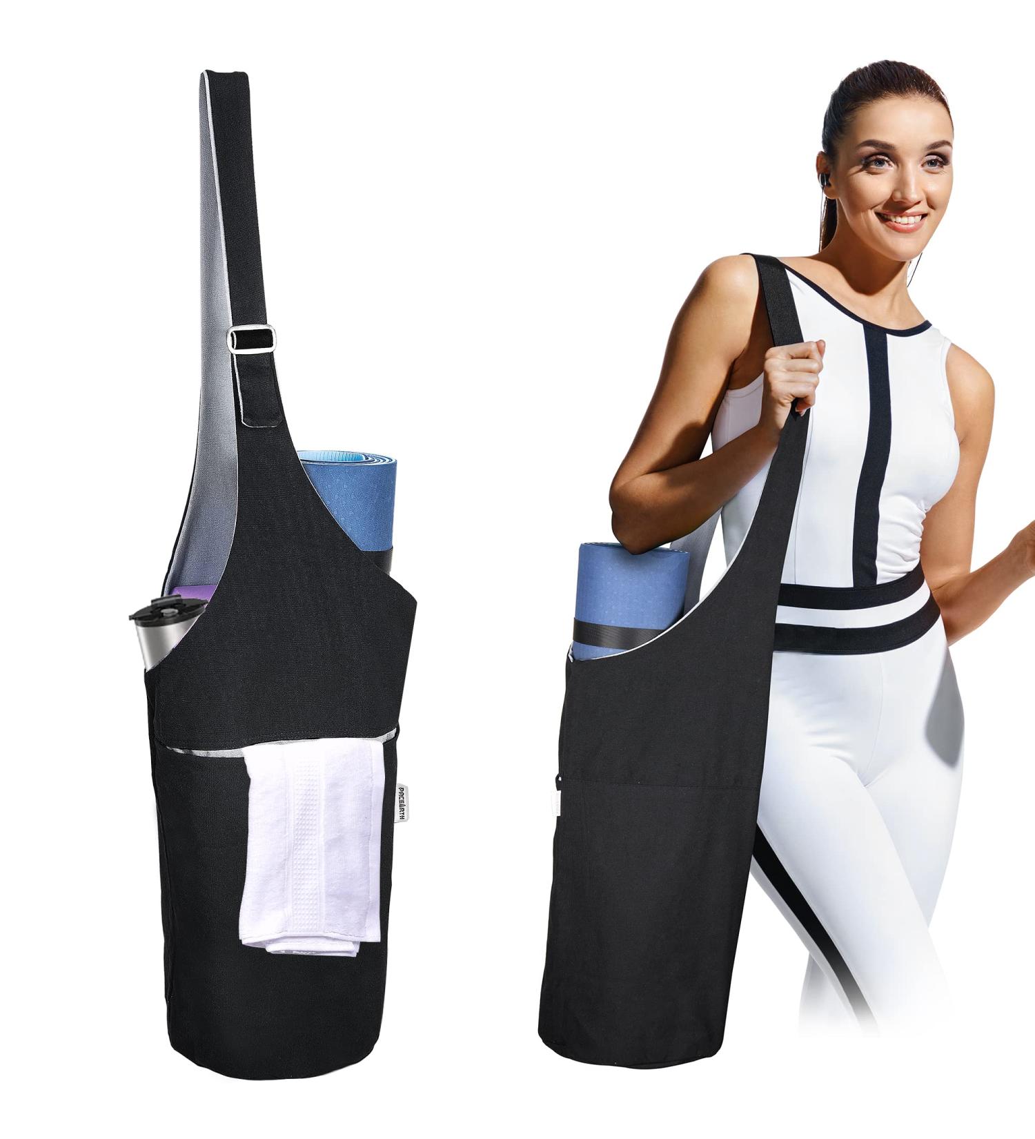 Pacearth Large Yoga Mat Bag - 40 x 15 Reversible Two-Tone Tote for Most Size Mats, Black - Buy Online on GoSupps.com