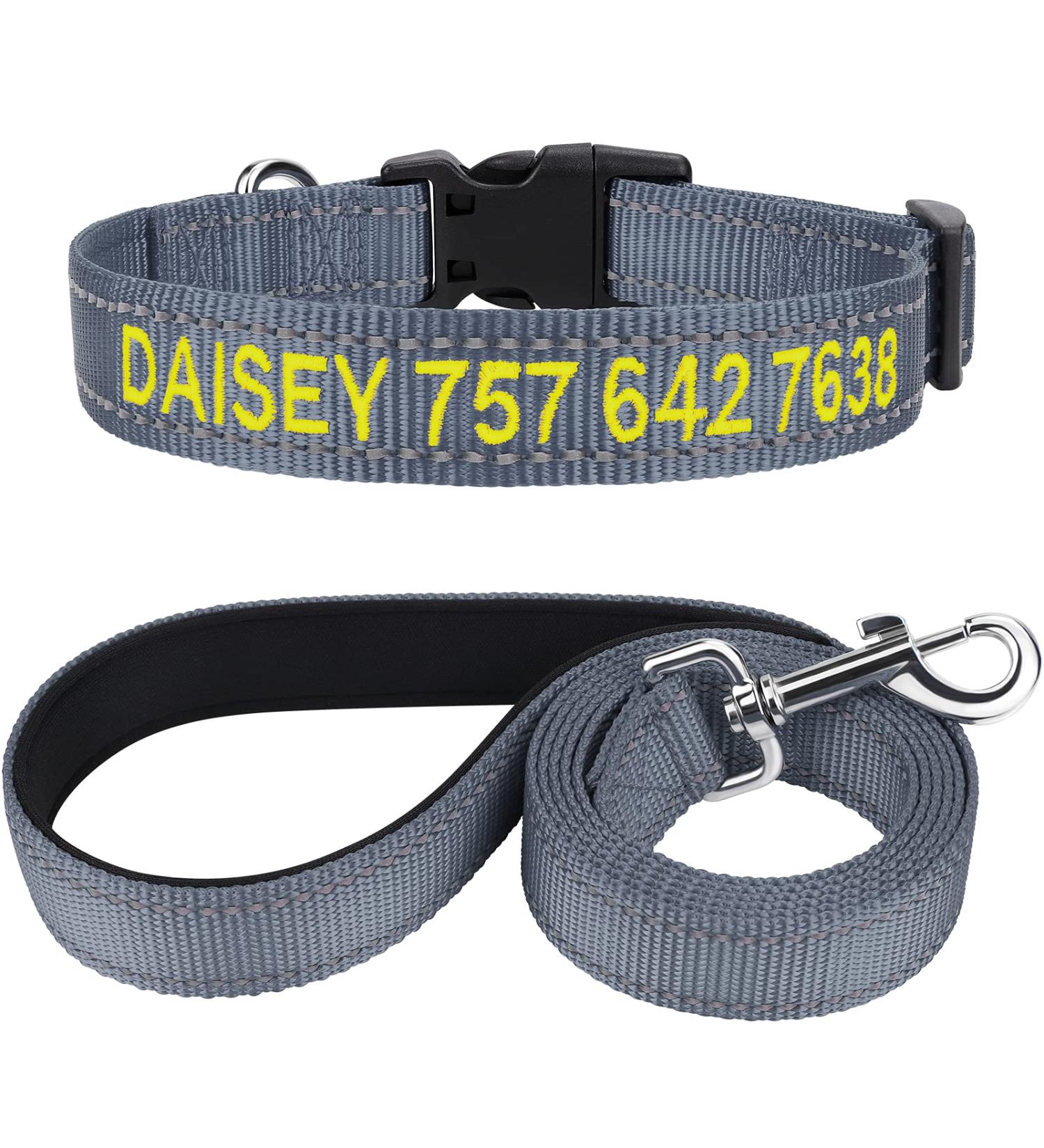 Personalized Reflective Dog Collar & Leash Set - Tagme XS Gray 1.5m Double-Sided Leash for Small Dogs - International Shipping Available - Buy Online on GoSupps.com