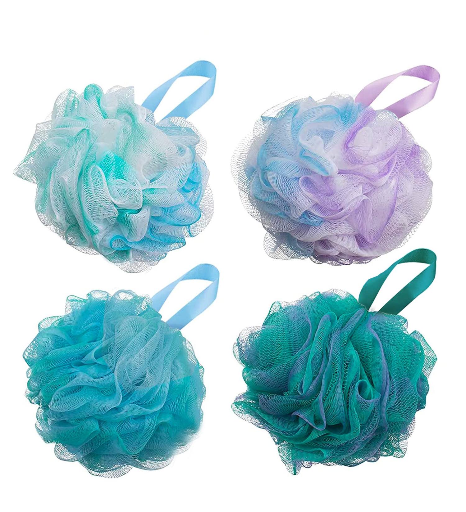 XL 75g Bath Sponge Set 4 Pack - Pastel Colors | Shower Bouquet Bath Mesh Shower Ball - Body Scrubber for Exfoliating Silky Skin | Women and Men - Buy Online on GoSupps.com