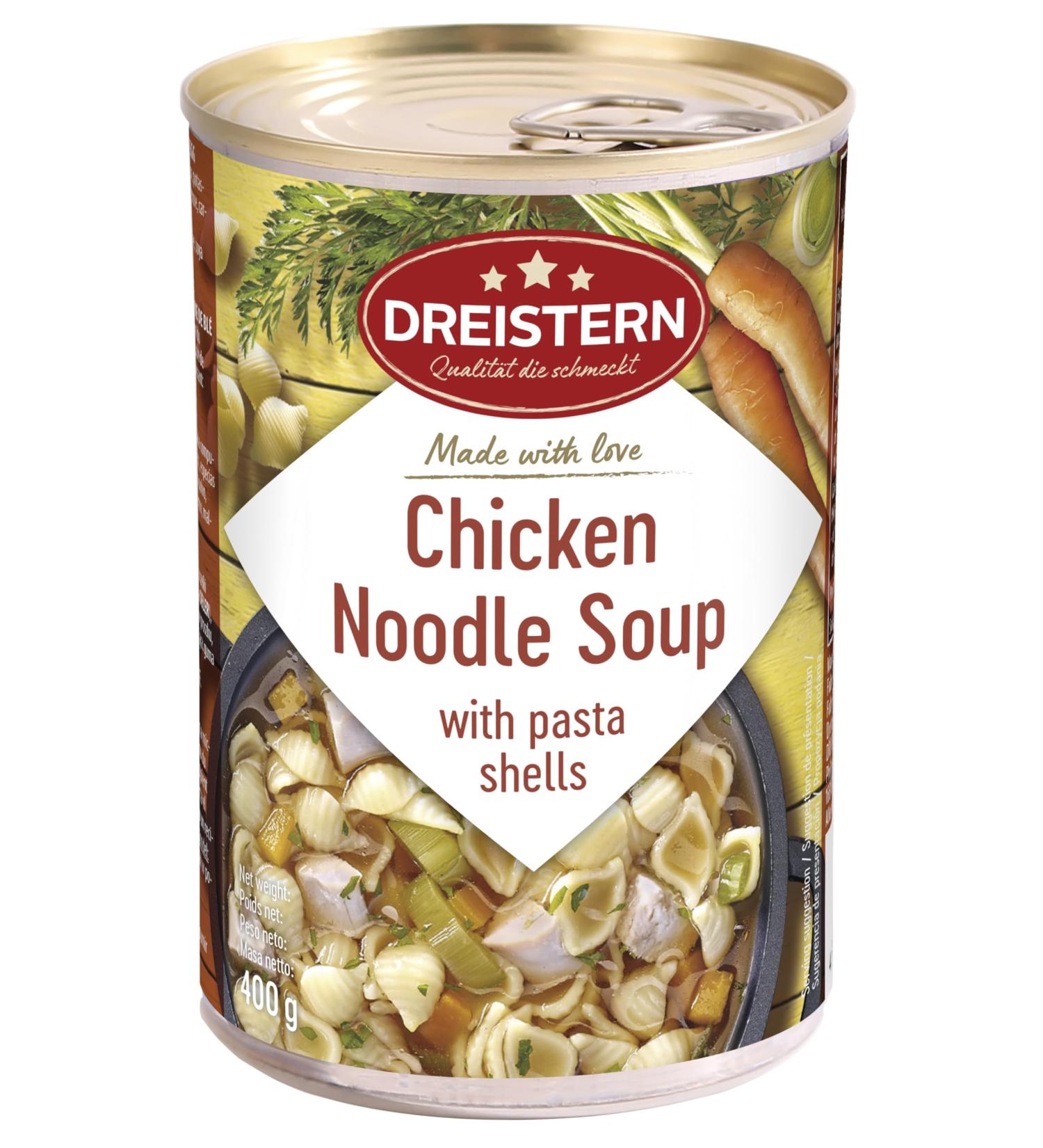 DREISTERN Chicken noodle soup with vegetables | ready meal | delicious chicken noodle soup in a can - Buy Online on GoSupps.com