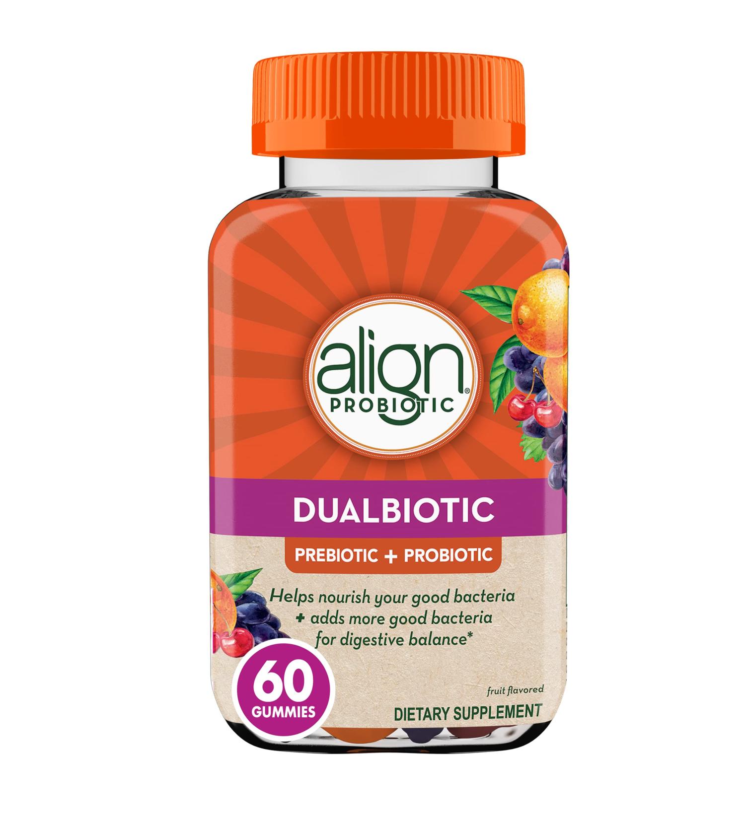Align DualBiotic  Prebiotic + Probiotic for Men And Women  Help nourish and add good bacteria for digestive support  Natural Fruit Flavors  60 Gummies - Buy Online on GoSupps.com