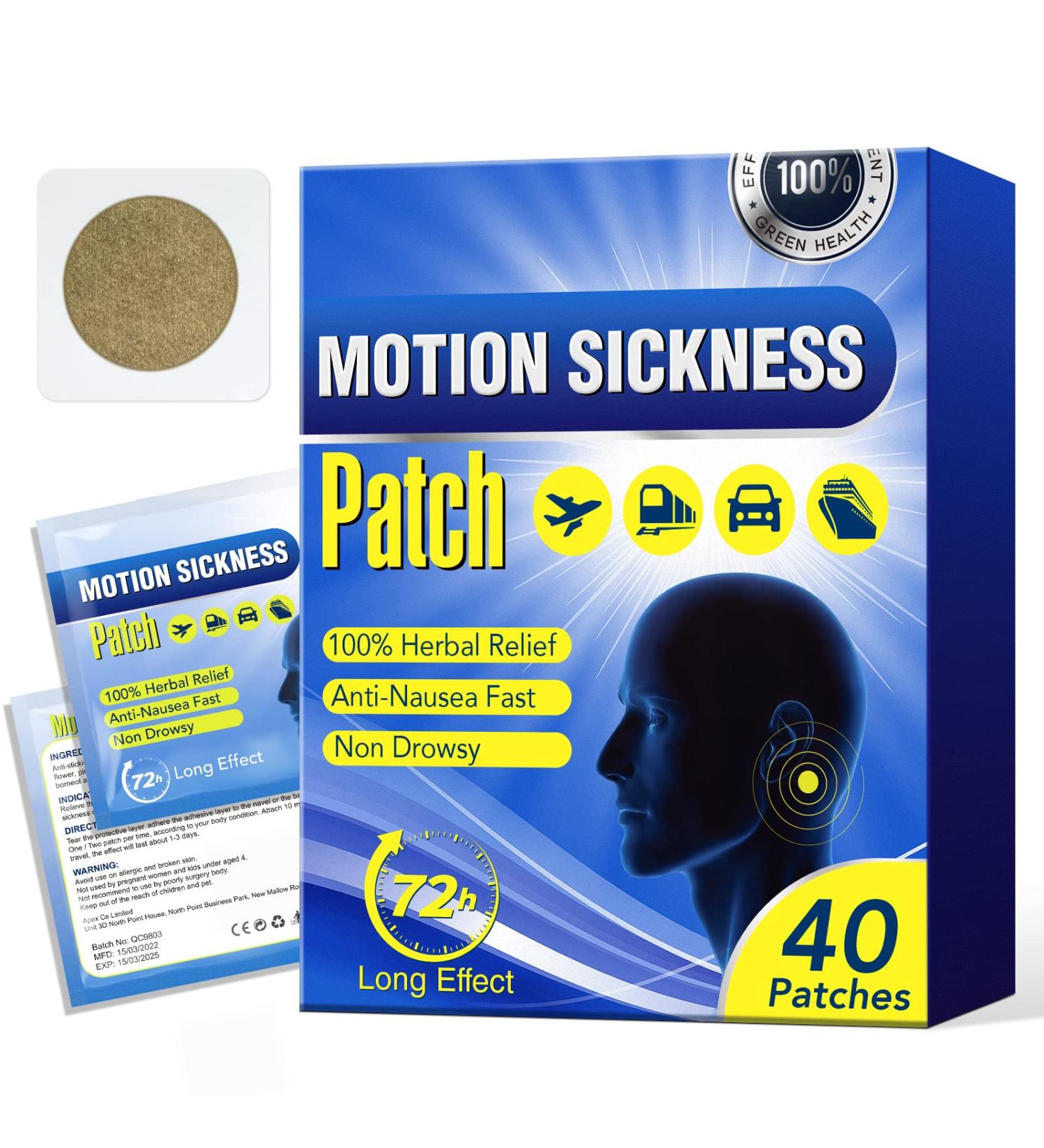 Motion Sickness Patch 40 Count - Relieve Vomiting, Nausea, Dizziness - Non-Drowsy Relief for Seasickness and Car Trips - Buy Online on GoSupps.com