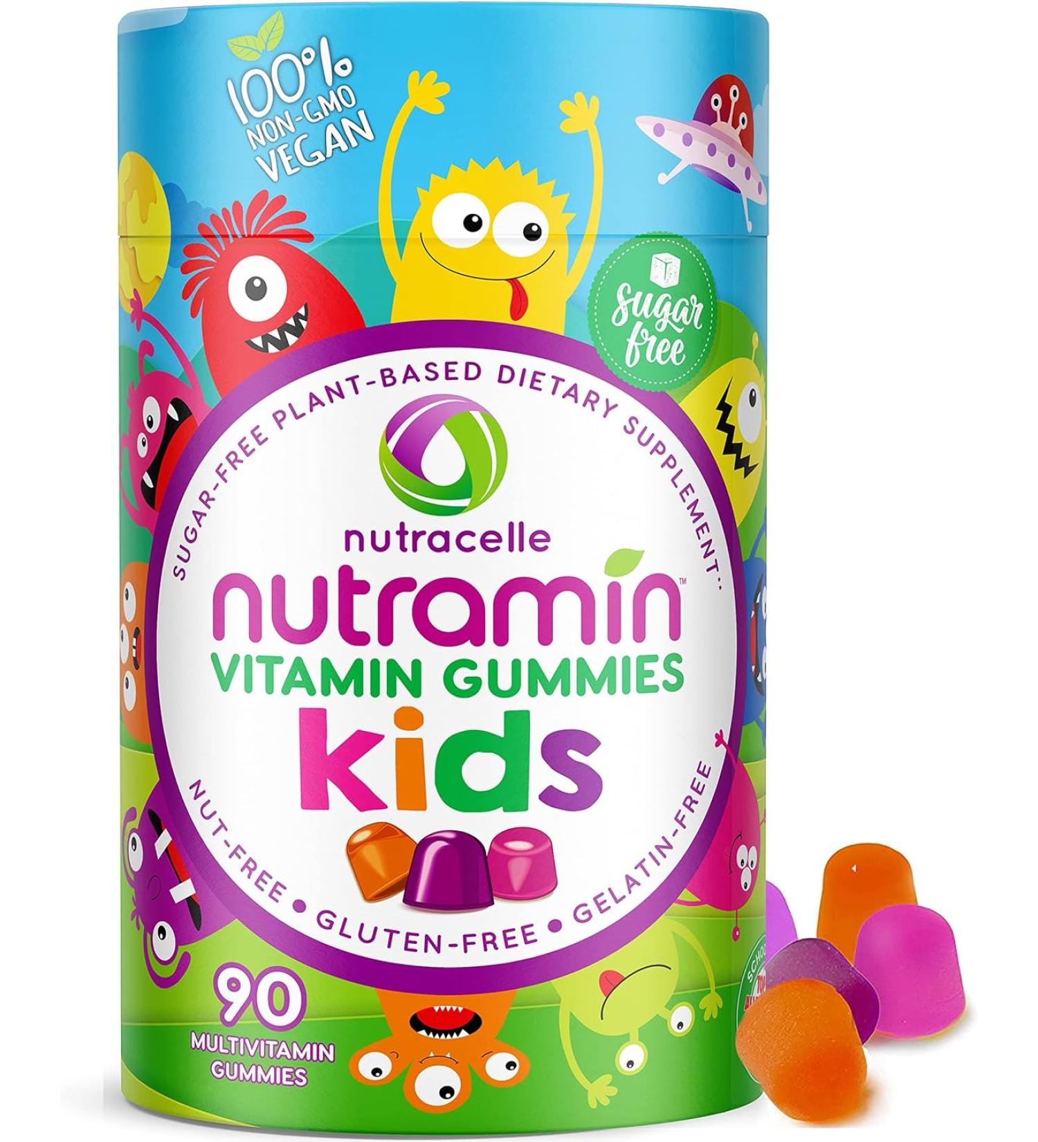 NUTRAMIN Sugar-Free Allergen-Free & Vegan Gummy Multivitamins for Kids - 90 Count Bottle | Nutracelle - Buy Online on GoSupps.com