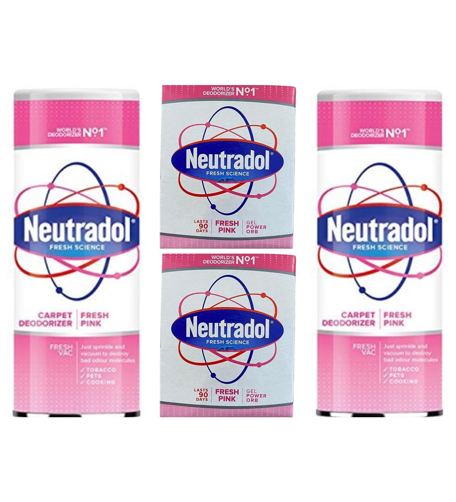Neutradol Fresh Pink Carpet Deodoriser and Gel Power Orb Set - 2 x Carpet Deodoriser and 2 x Gel Power Orbs for Home and Office - Buy Online on GoSupps.com