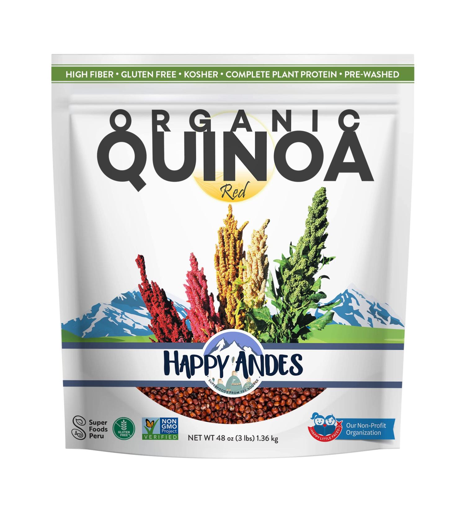 Happy Andes Red Organic Quinoa 3 lbs - Gluten-Free Whole Grain Rice Substitute for Healthy Meals - High in Vitamins & Protein - Best Value Grocery Bag - Buy Online on GoSupps.com