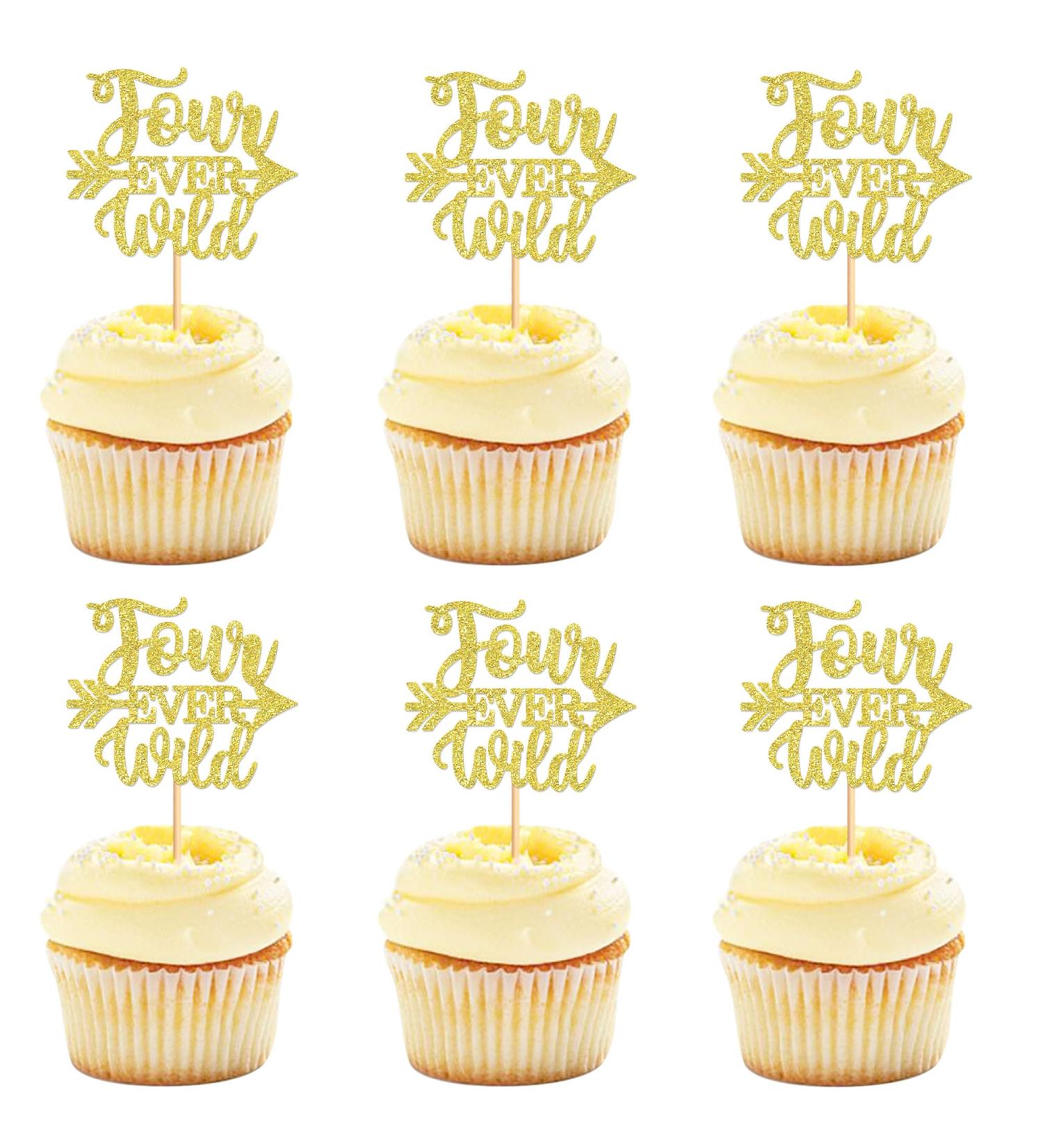 Ercadio 24 Pack Four Ever Wild Cupcake Toppers Gold Glitter Four Ever Wild Cupcake Picks Four Ever Wild Cupcake Decorations for Baby Shower Kids 4th Birthday Theme Party Cake Decoration Supplies Four Ever Wild Gold - Buy Online on GoSupps.com
