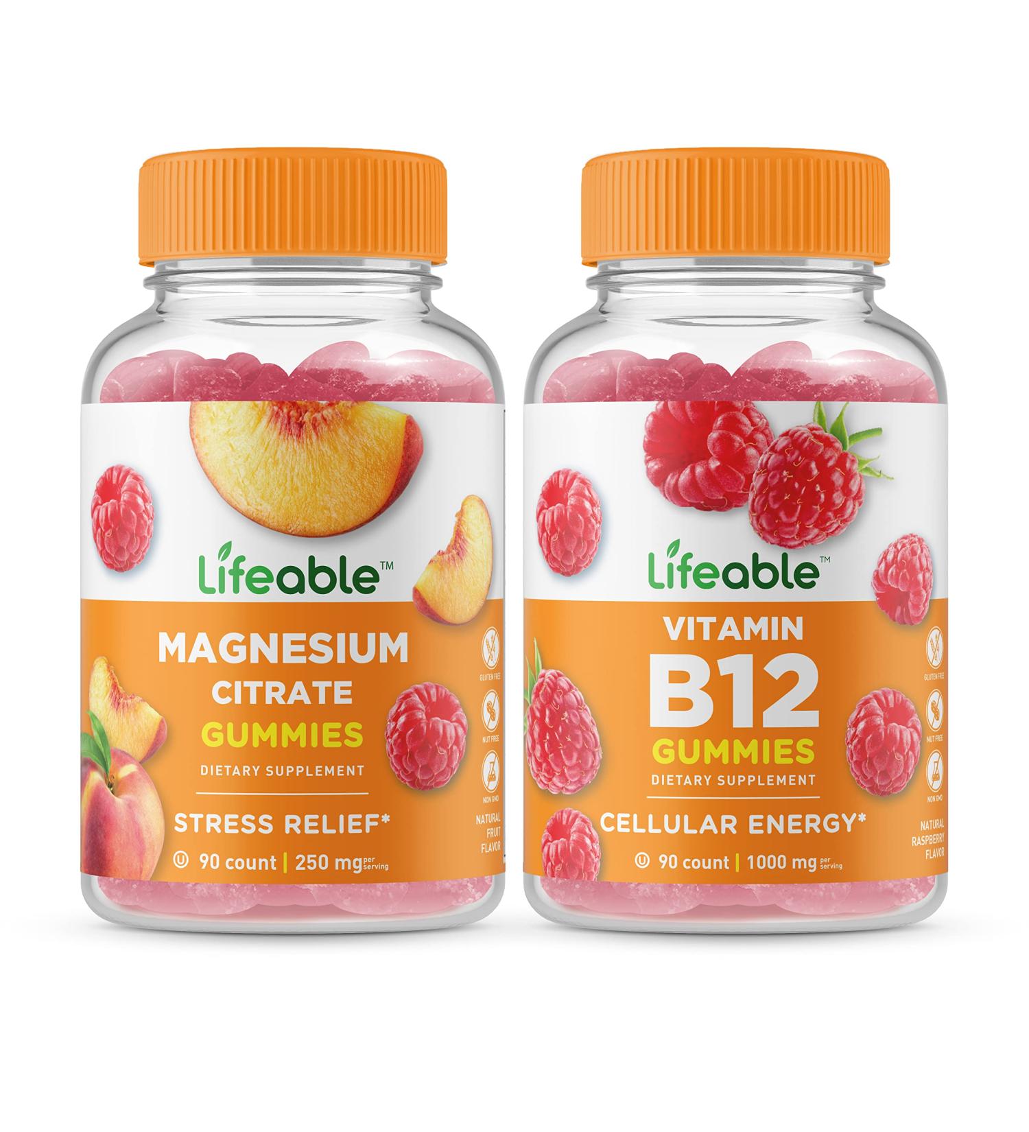 Lifeable Magnesium 85mg + Vitamin B12 Gummies Bundle - Great Tasting Vitamin Supplement Gluten Free GMO Free Chewable Gummy - Buy Online on GoSupps.com