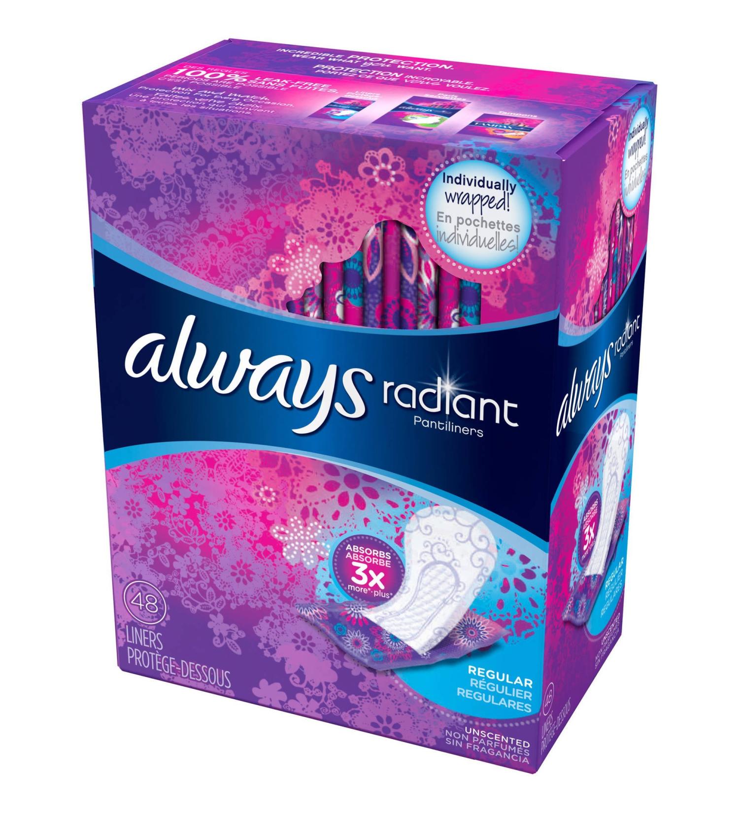Always Radiant Pantiliners Regular Unscented 96 Liners - Pack of 2 (192 Count) - Buy Online on GoSupps.com