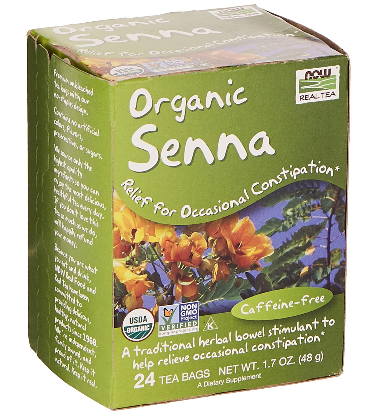NOW Foods Organic Senna Tea - 24-Count, Caffeine-Free, Non-GMO, Premium Unbleached Tea Bags - Buy Online on GoSupps.com