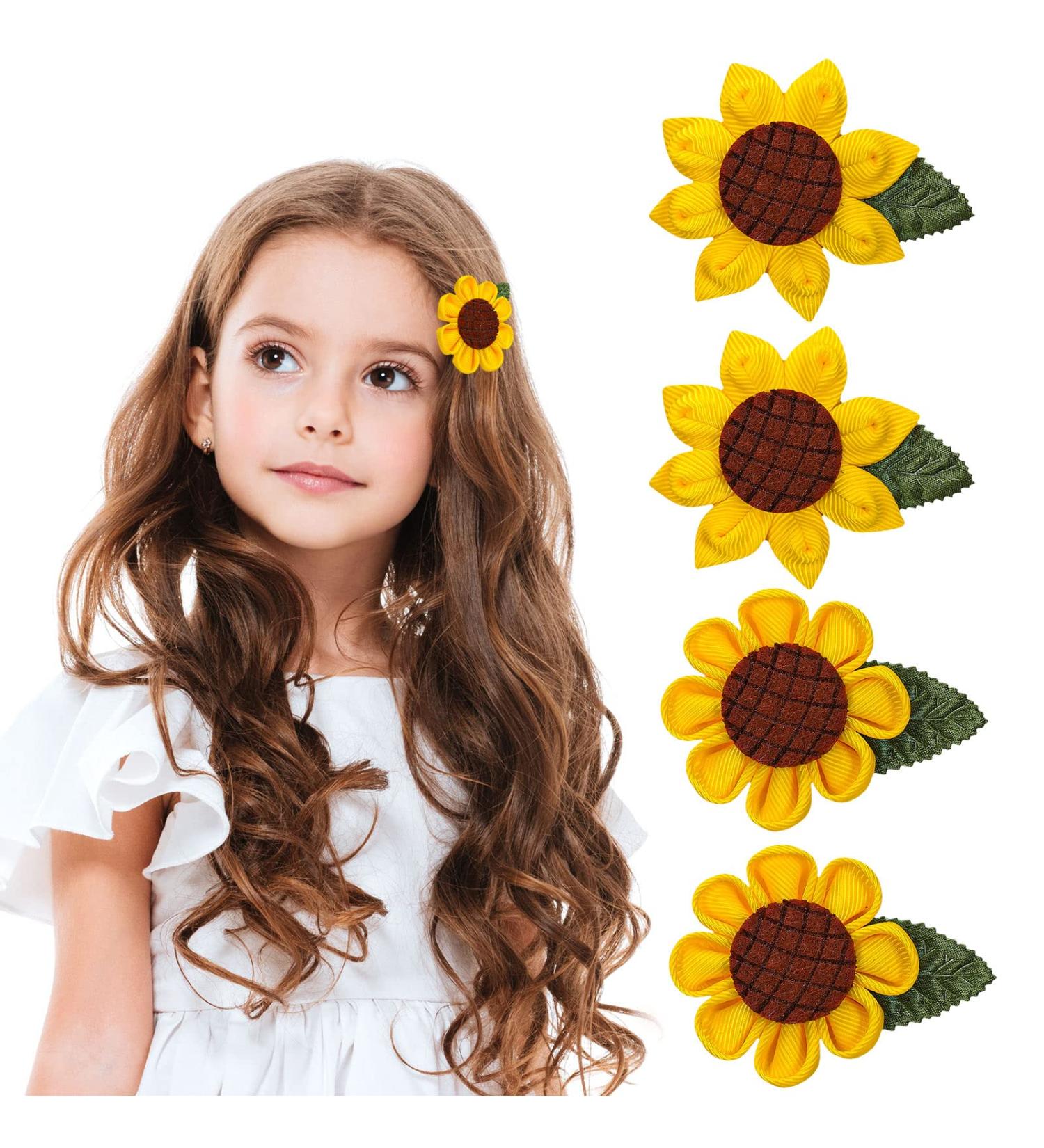 Whaline Sunflower Hair Alligator Clips - 4Pcs Yellow Flower Barrettes for Toddlers Girls - Cute Hair Accessories for Spring Summer Events - Buy Online on GoSupps.com